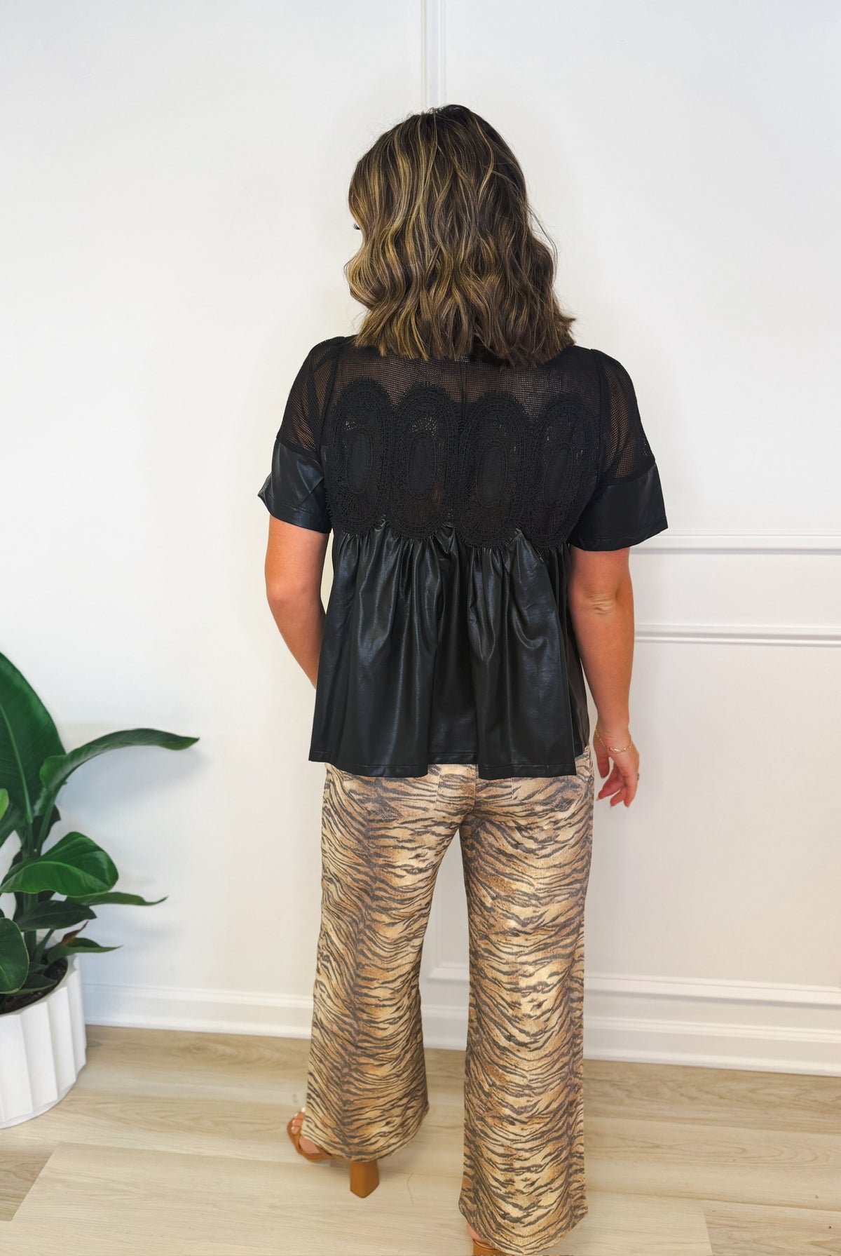 Midnight lace babydoll top, women's top from Aurea Lux Collective boutique in Lawton, OK, image 3 of 4