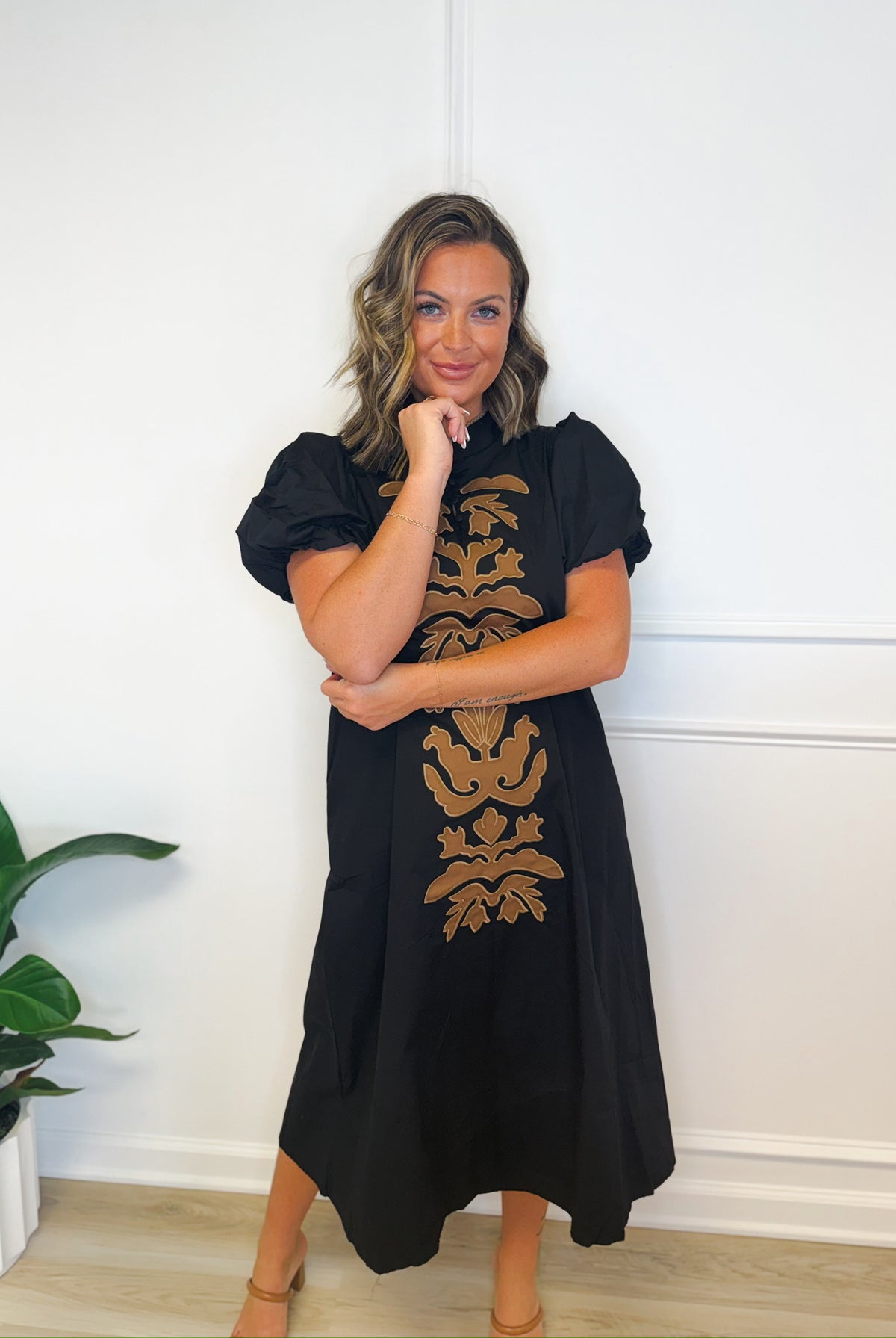 Folk About It embroidered midi dress, women's dress from Aurea Lux Collective boutique in Lawton, OK, image 1 of 5