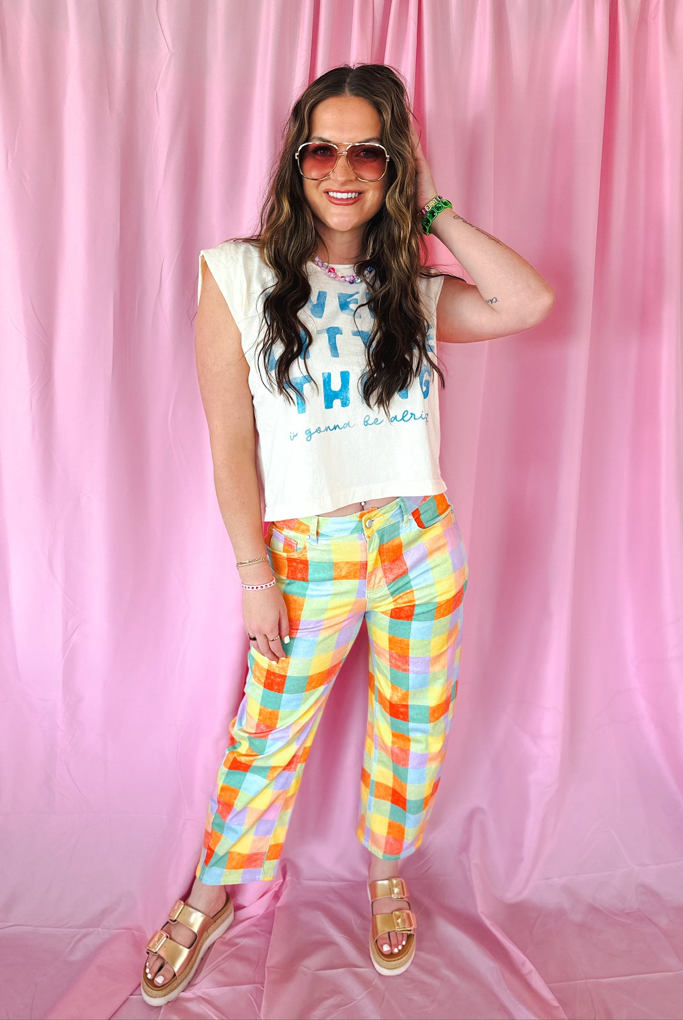Madras Plaid High Waist Barrel Pants Poppy and Pine – Colorful Stretch Denim