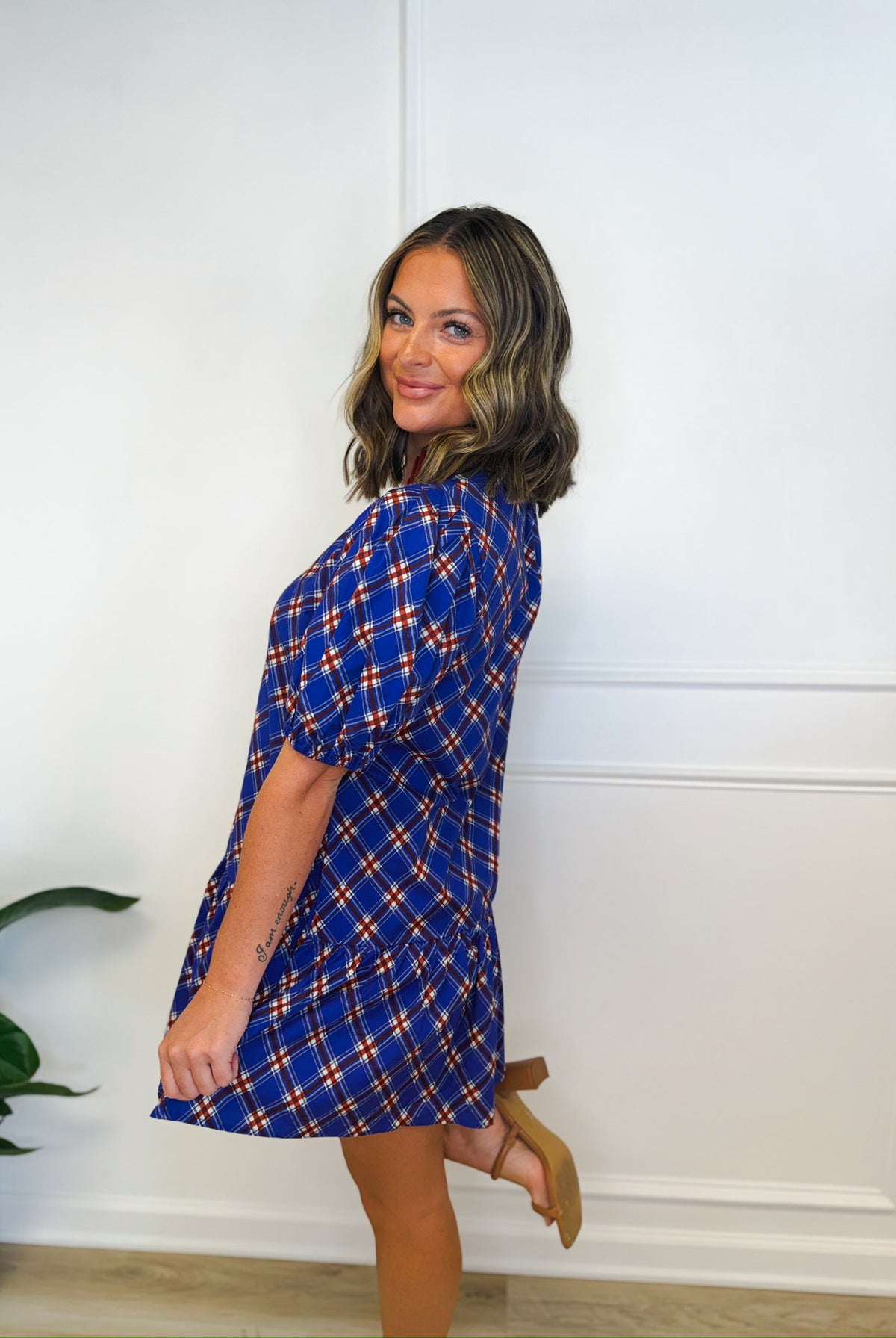 Autumn in plaid contrast mini dress, women's dress from Aurea Lux Collective boutique in Lawton, OK, image 2 of 5