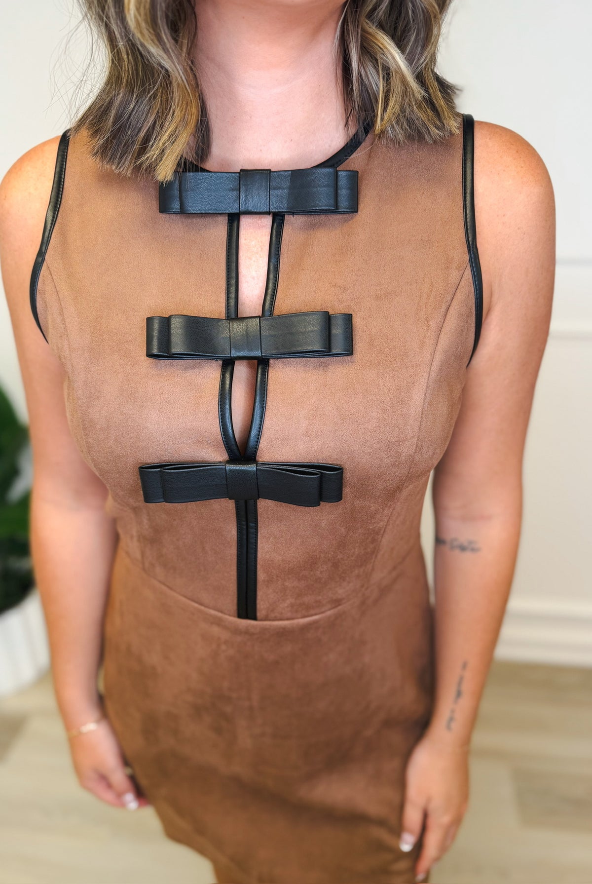 Western Ways bow mini dress, women's dress from Aurea Lux Collective boutique in Lawton, OK, image 4 of 4