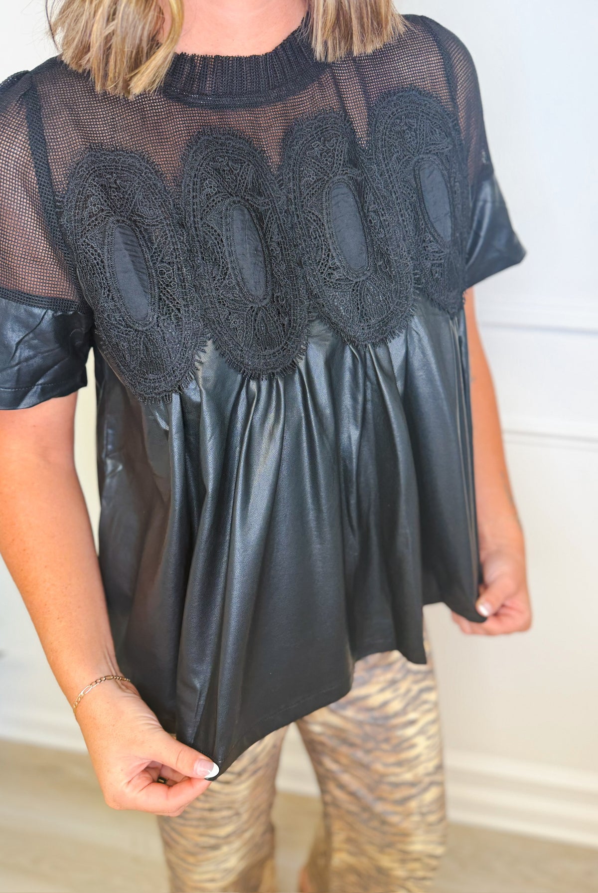Midnight lace babydoll top, women's top from Aurea Lux Collective boutique in Lawton, OK, image 2 of 4