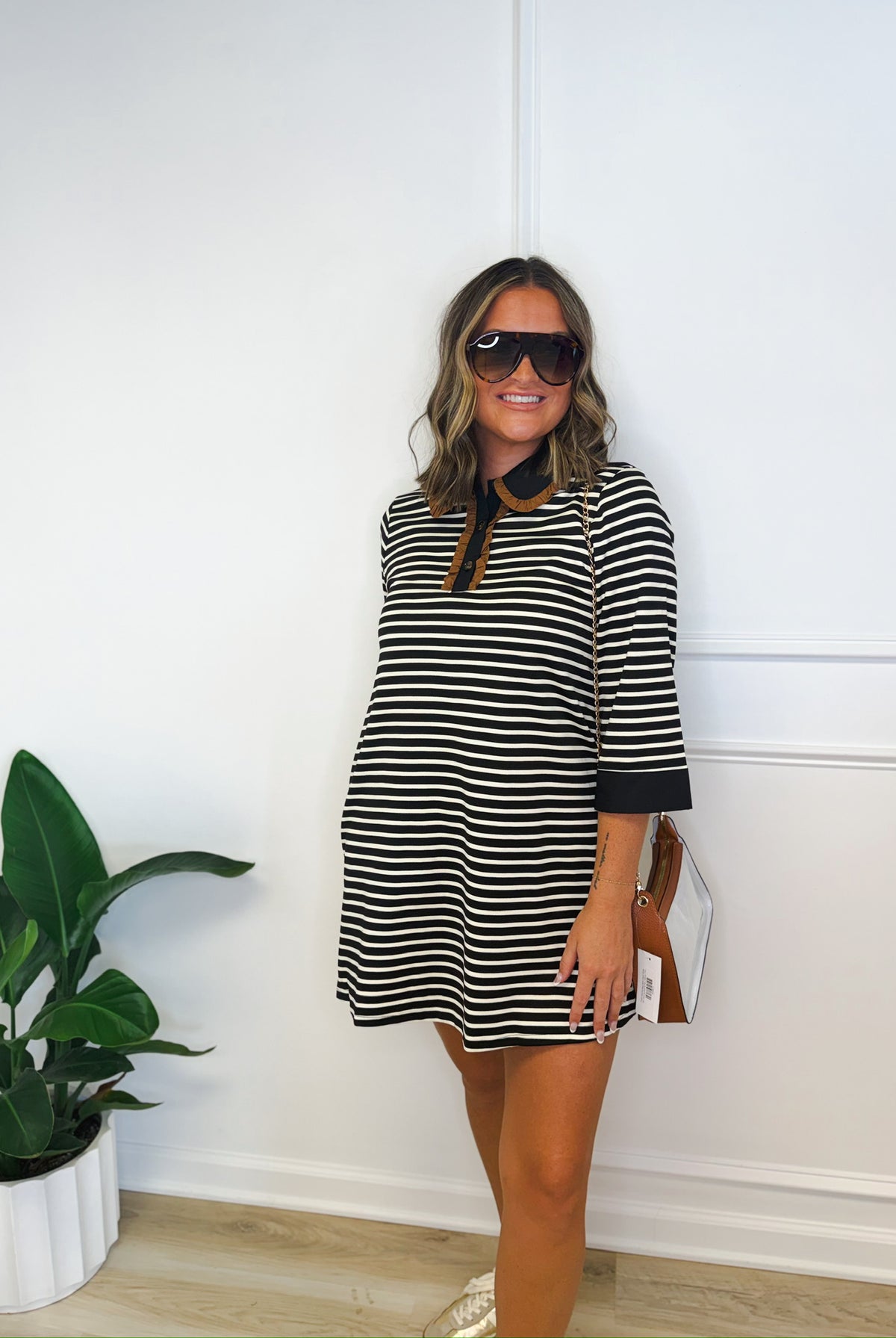Weekend in stripes contrast collar dress, women's dress from Aurea Lux Collective boutique in Lawton, OK, image 3 of 4