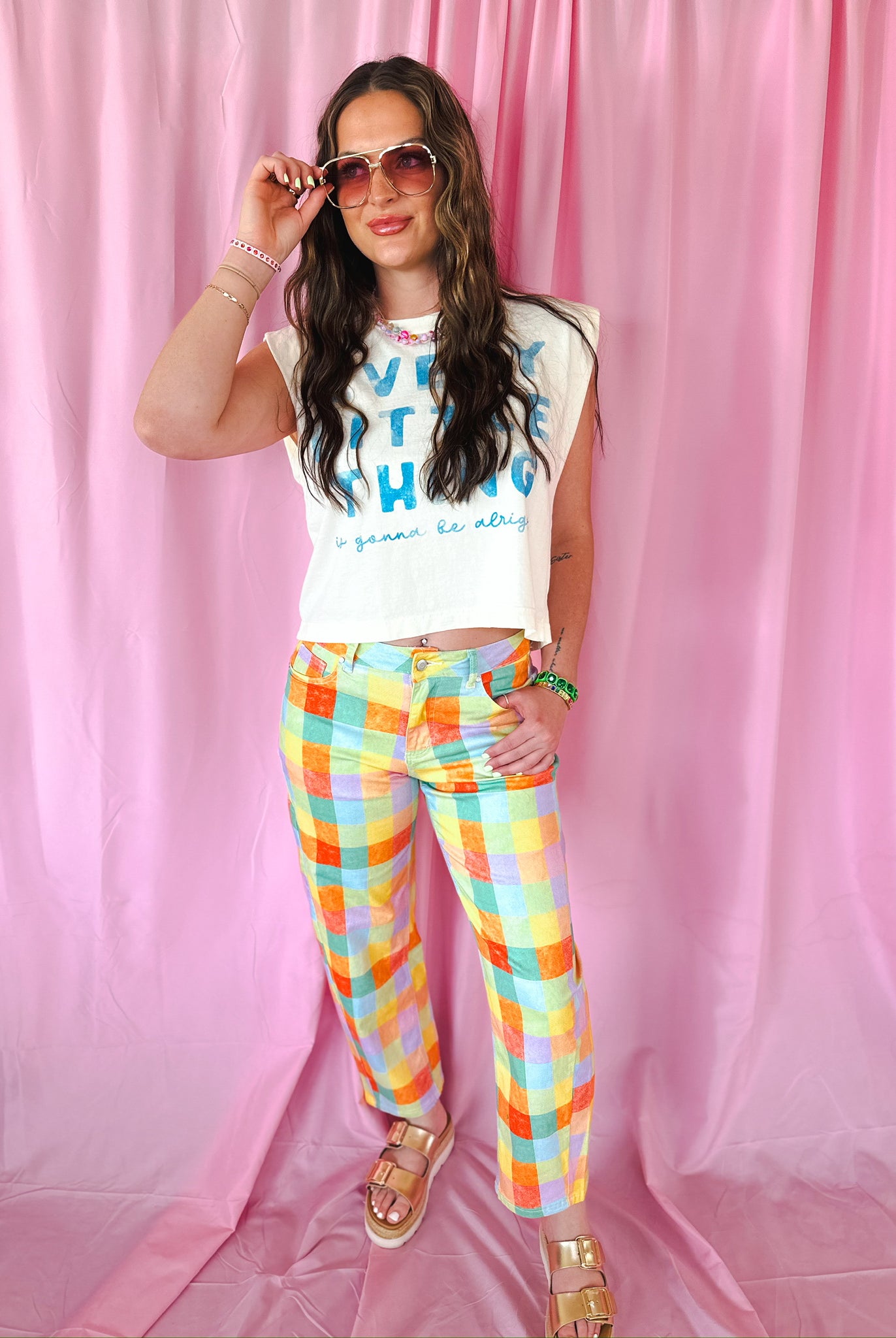 Madras Plaid High Waist Barrel Pants Poppy and Pine – Colorful Stretch Denim