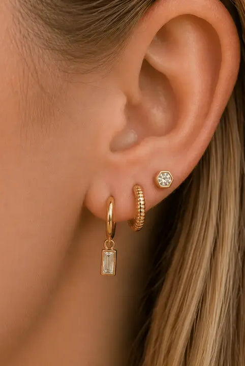 Huggie & Screwback stud set, Boston, women's earrings from Aurea Lux Collective boutique in Lawton, OK, image 2 of 2