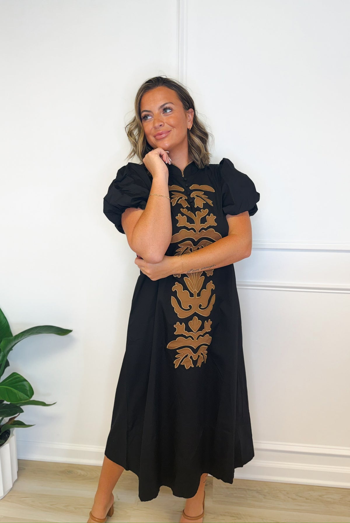 Folk About It embroidered midi dress, women's dress from Aurea Lux Collective boutique in Lawton, OK, image 2 of 5