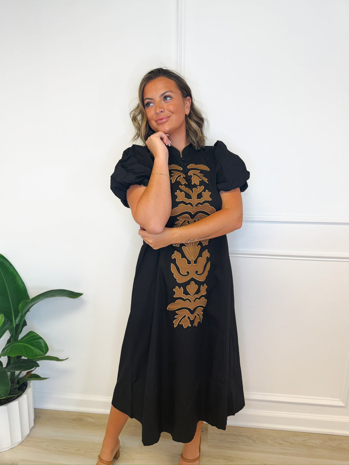 Folk About It embroidered midi dress, women's dress from Aurea Lux Collective boutique in Lawton, OK, image 2 of 5