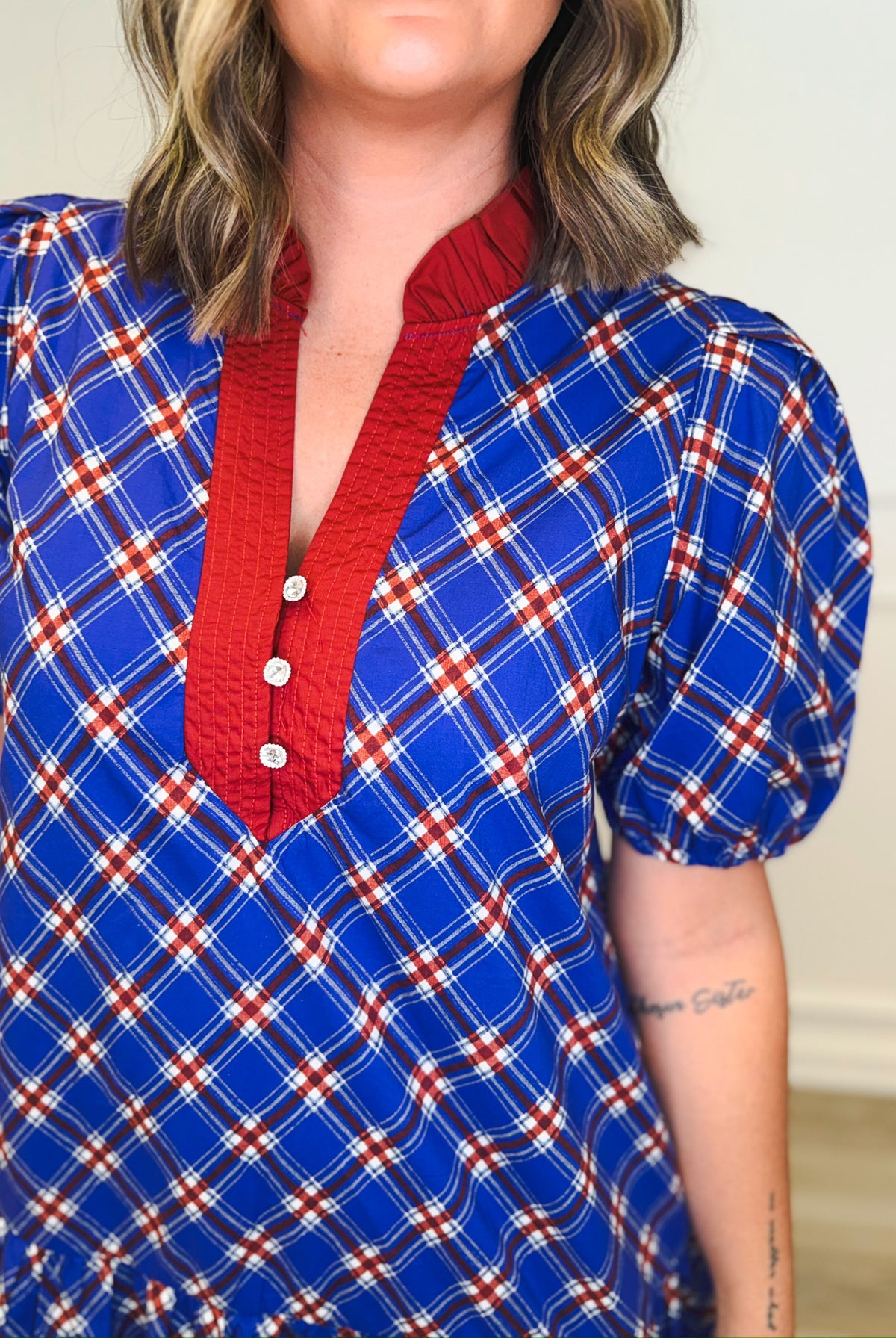 Autumn in plaid contrast mini dress, women's dress from Aurea Lux Collective boutique in Lawton, OK, image 4 of 5