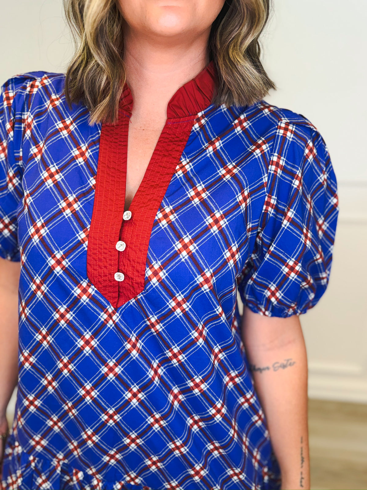 Autumn in plaid contrast mini dress, women's dress from Aurea Lux Collective boutique in Lawton, OK, image 4 of 5