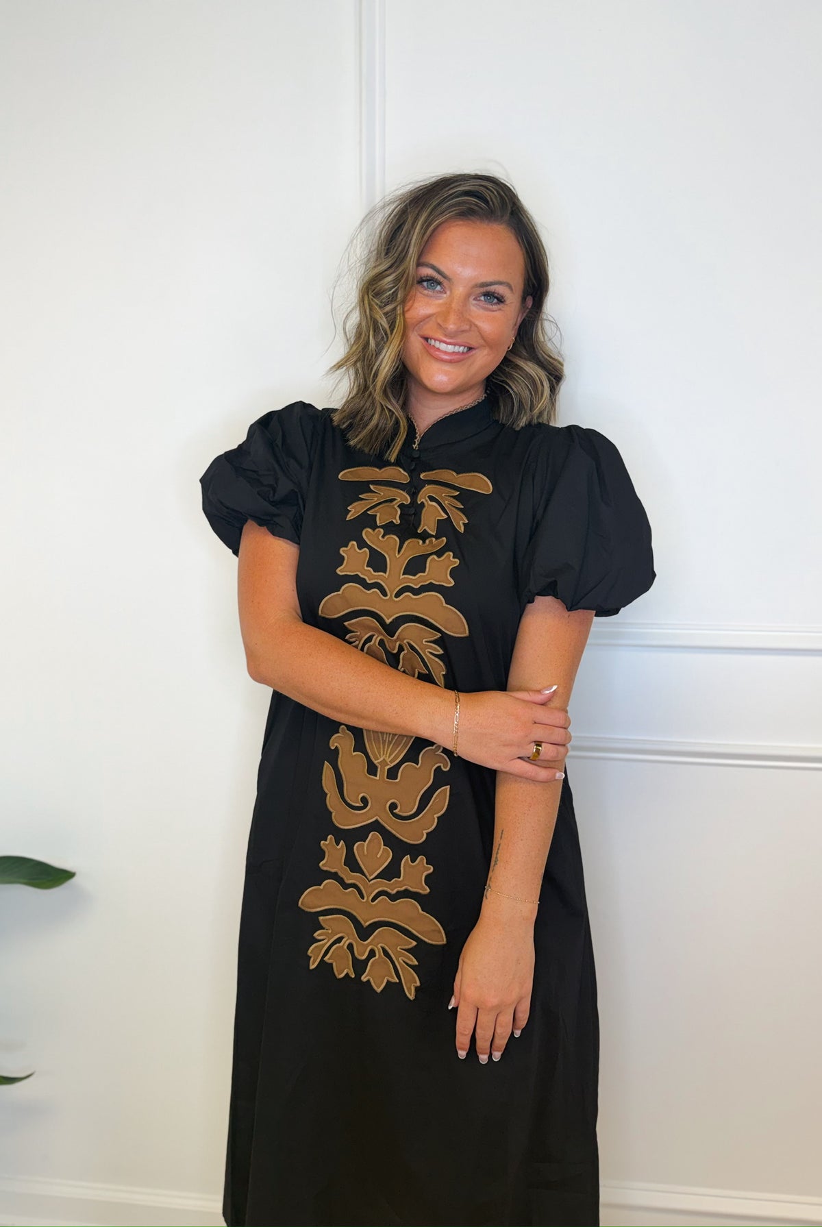 Folk About It embroidered midi dress, women's dress from Aurea Lux Collective boutique in Lawton, OK, image 3 of 5