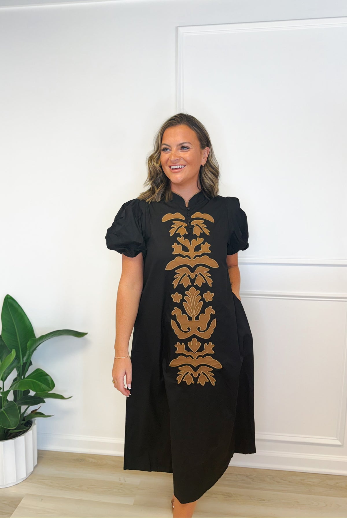 Folk About It embroidered midi dress, women's dress from Aurea Lux Collective boutique in Lawton, OK, image 4 of 5