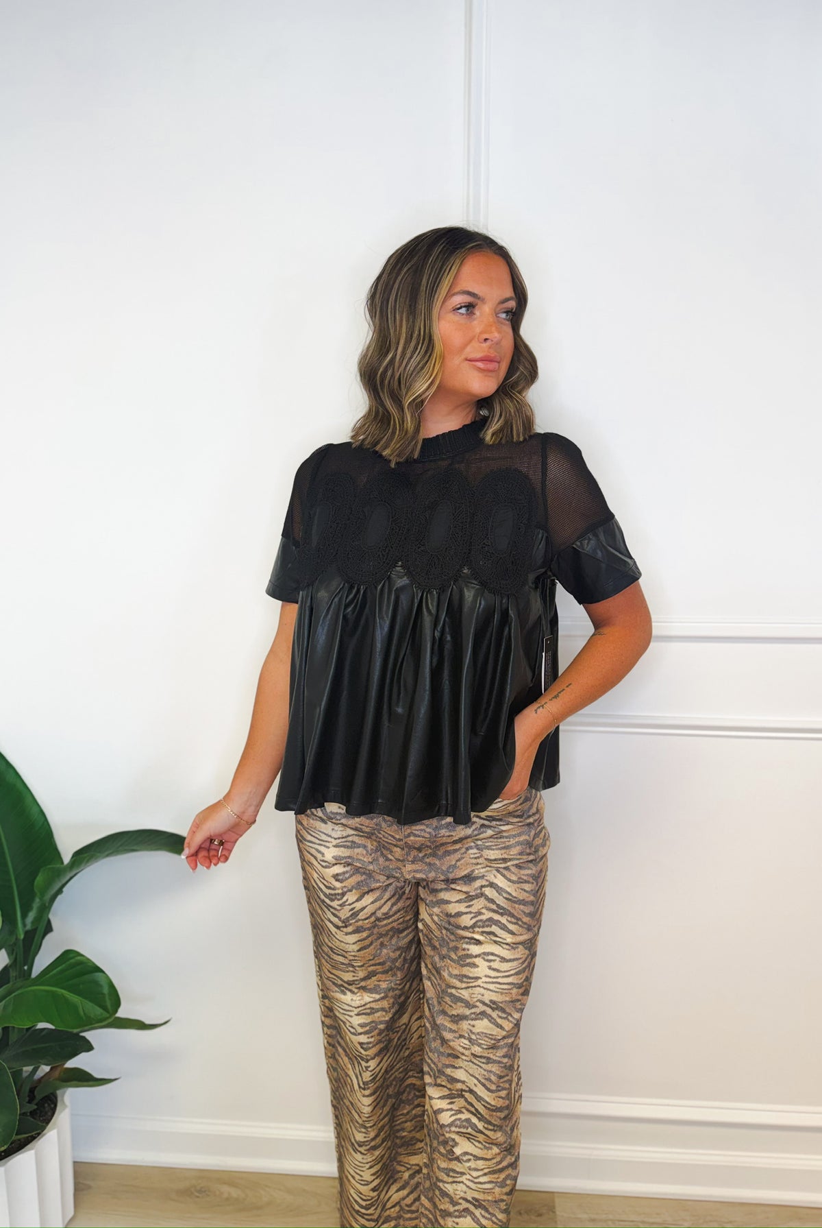 Midnight lace babydoll top, women's top from Aurea Lux Collective boutique in Lawton, OK, image 4 of 4