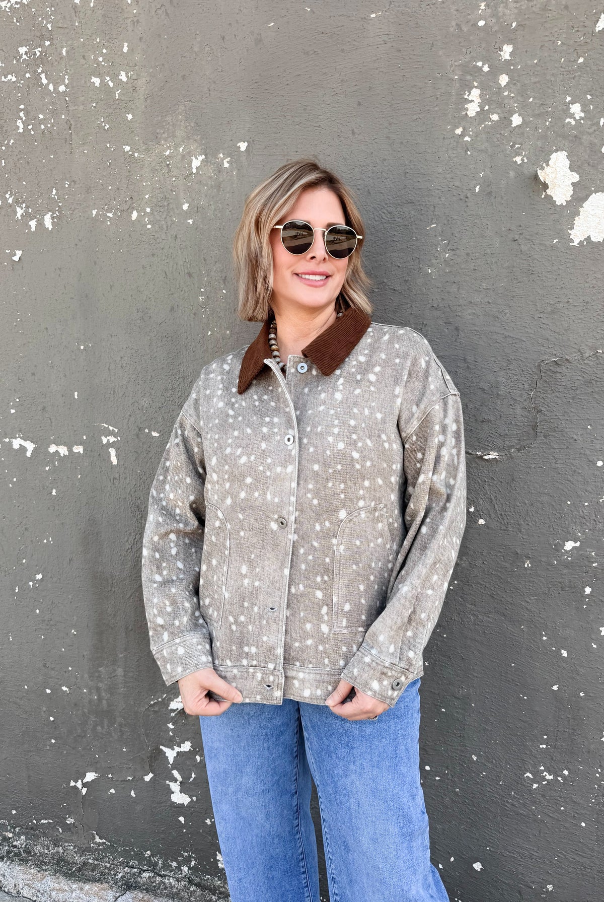 Oh Deer corduroy collar jacket, women's jacket from Aurea Lux Collective boutique in Lawton, OK, image 1 of 4