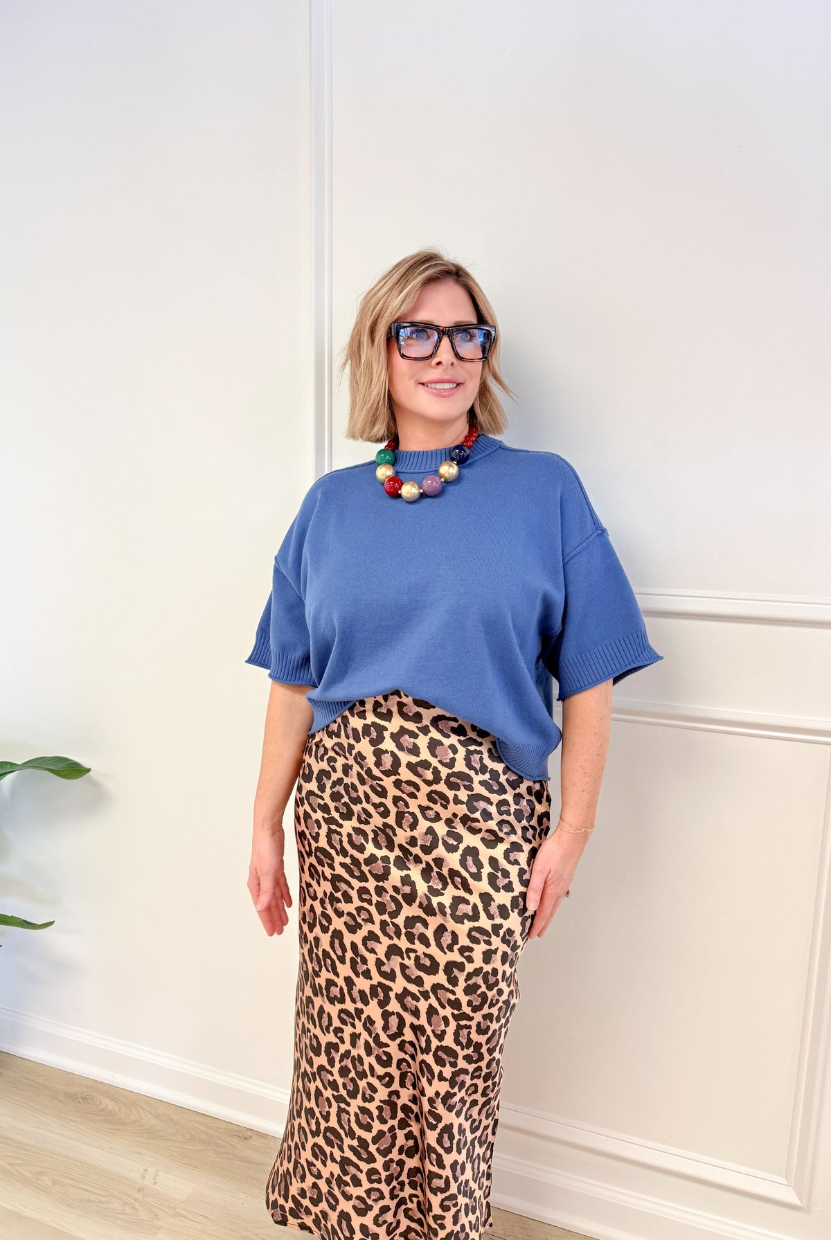 Leopard midi skirt, women's skirt from Aurea Lux Collective boutique in Lawton, OK, image 3 of 4