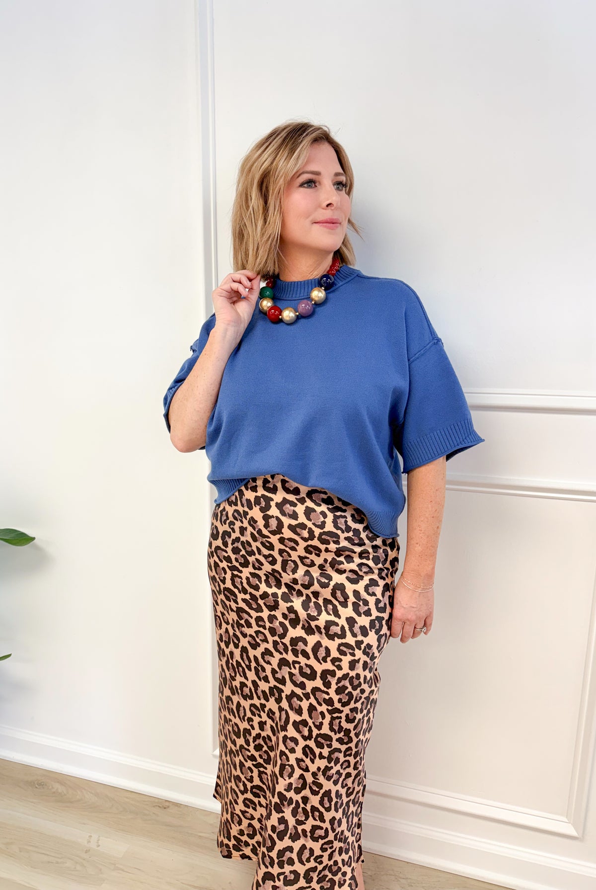 Leopard midi skirt, women's skirt from Aurea Lux Collective boutique in Lawton, OK, image 4 of 4