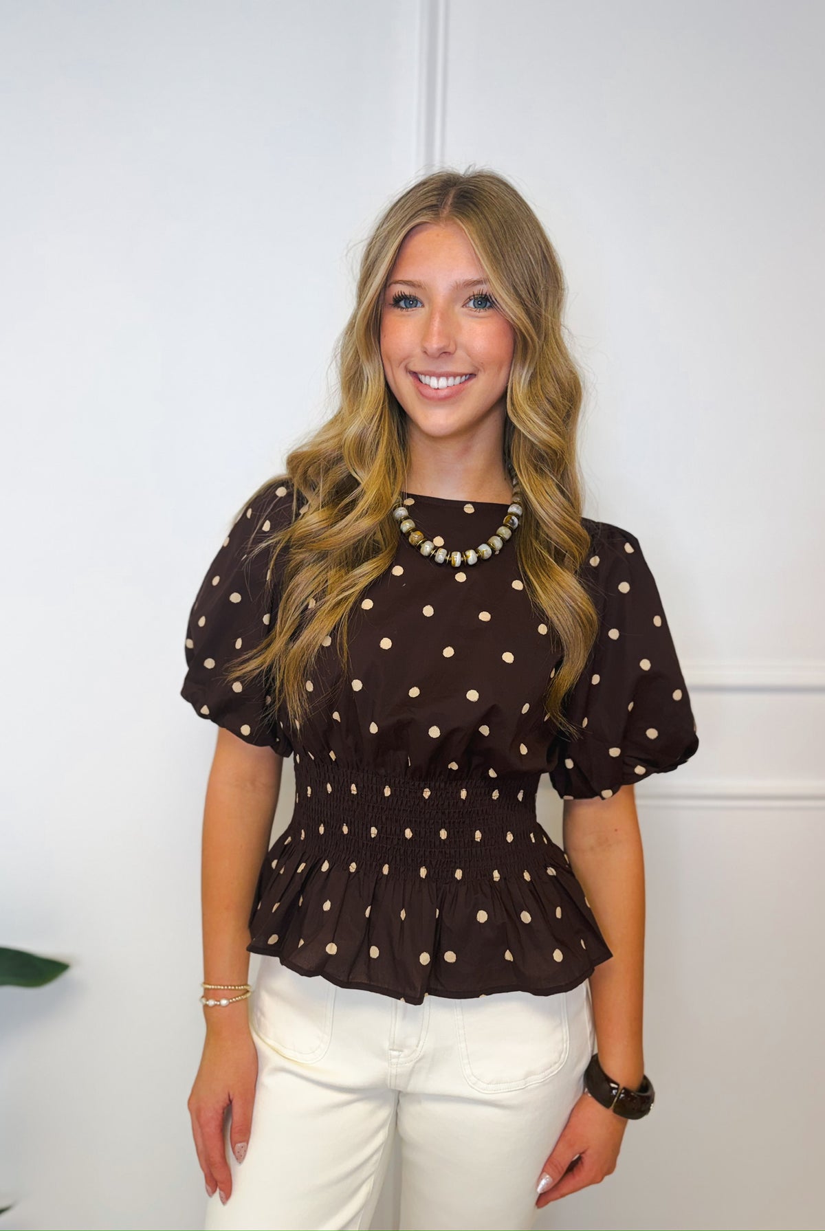 Sweet Spot polka dot top, women's top from Aurea Lux Collective boutique in Lawton, OK, image 2 of 4