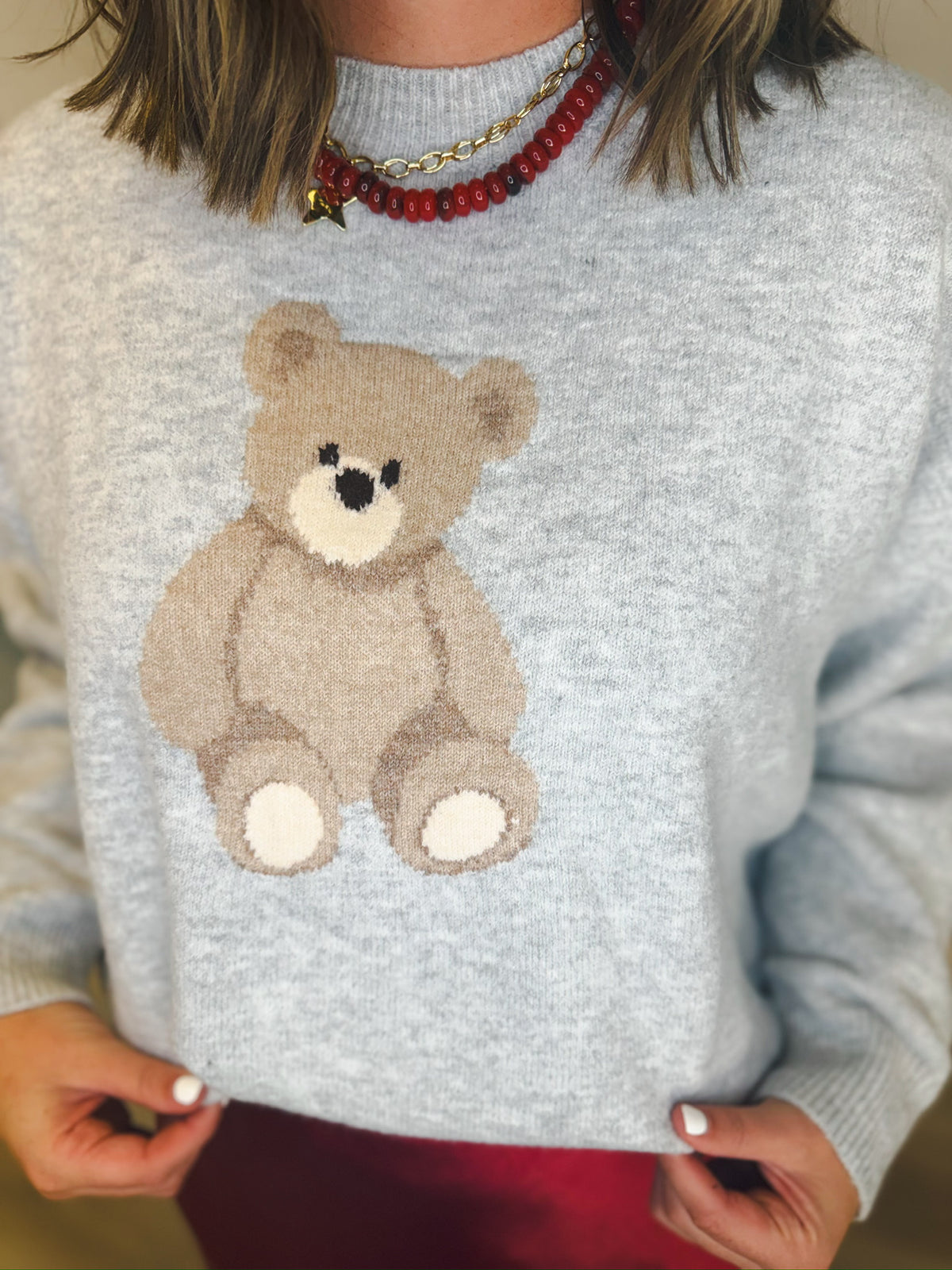 Teddy Bear Club Sweater – front view | Aurea Lux Collective