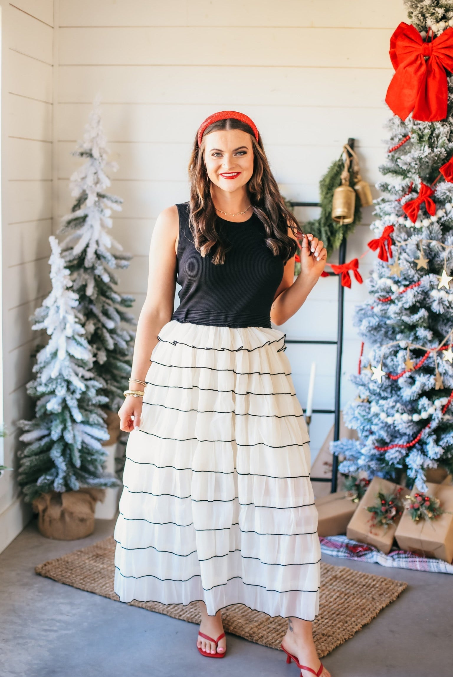 CONTRAST BLACK AND IVORY LACE RUFFLE LAYERED DRESS - Dress