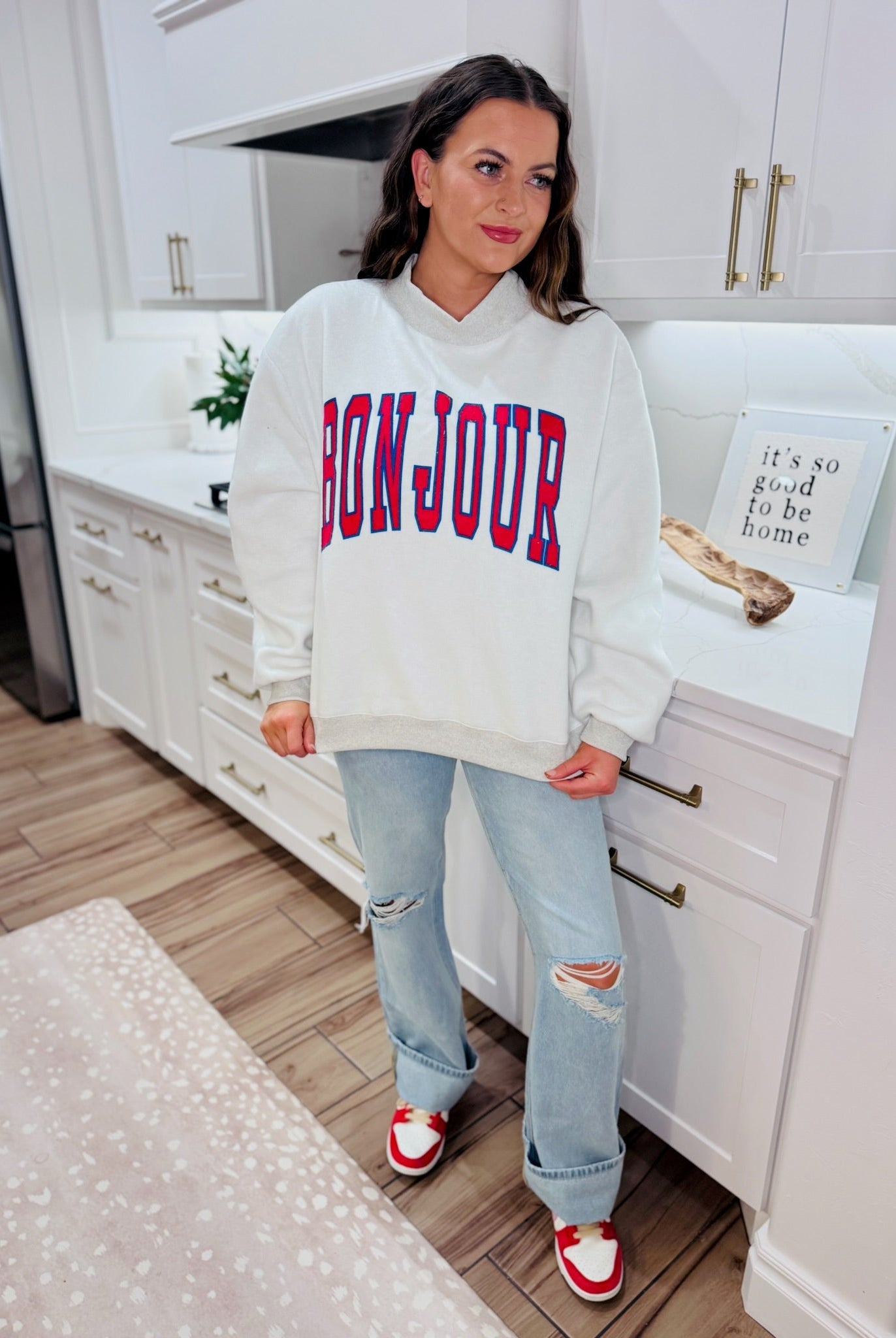 HEATHER GREY REVERSIBLE MOCKNECK SWEATSHIRT- PARIS & BONJOUR - Tops