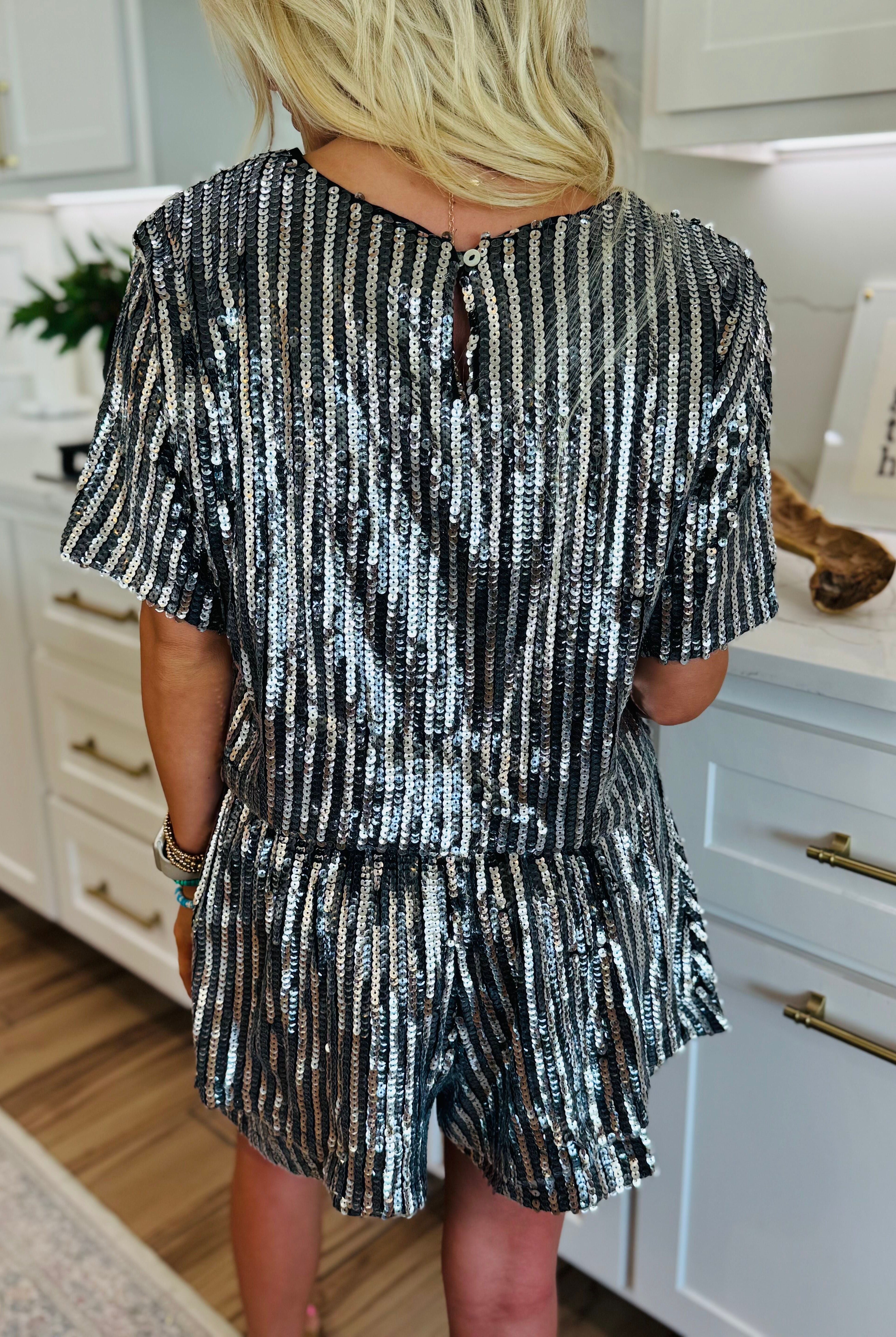 LAURA BLACK SEQUIN TOP AND SHORT SET