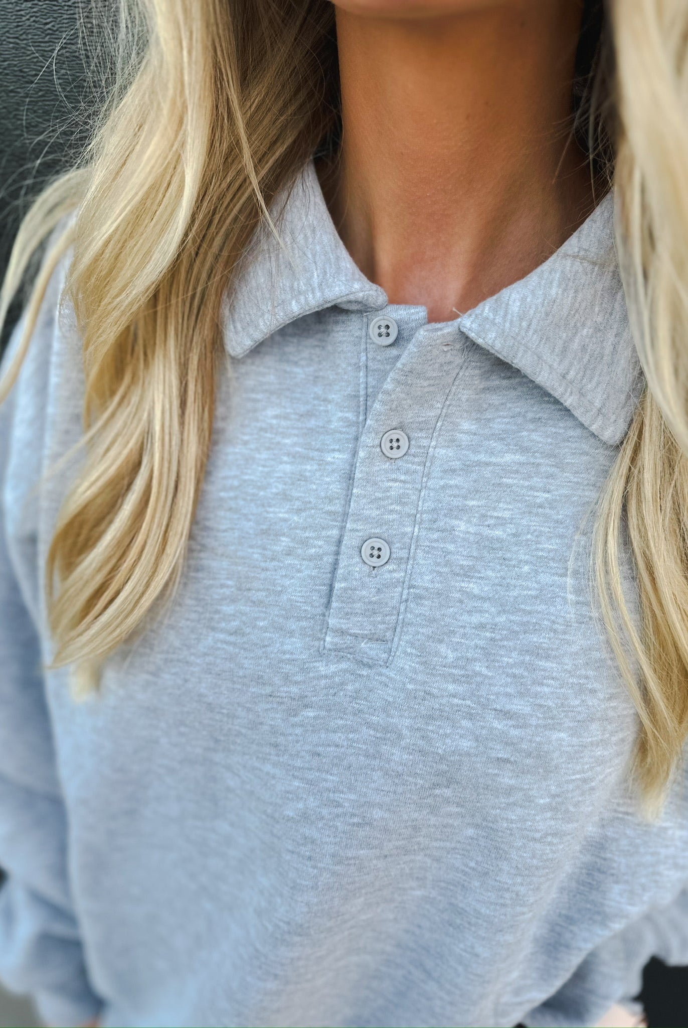LIGHT GRAY COZY ELEGANCE POLO COLLAR PULLOVER - Tops