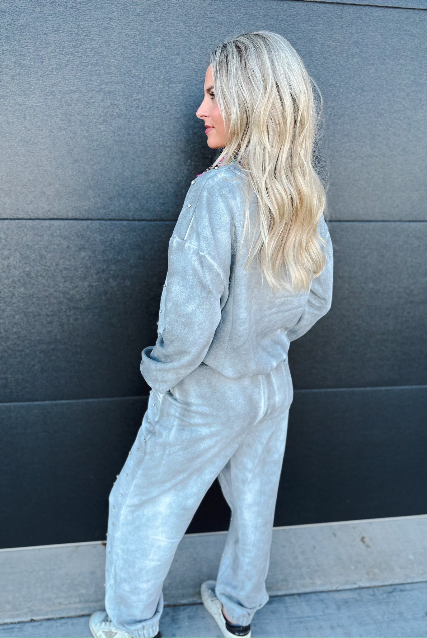 DAVI & DANI GREY RHINESTONE SWEAT SET - SET