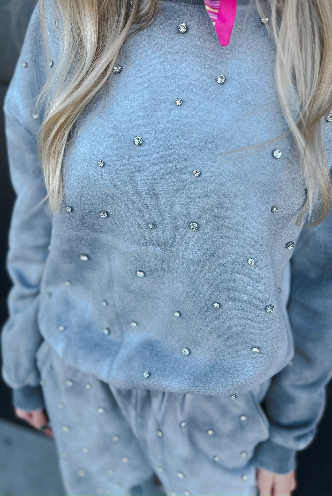 DAVI & DANI GREY RHINESTONE SWEAT SET - SET