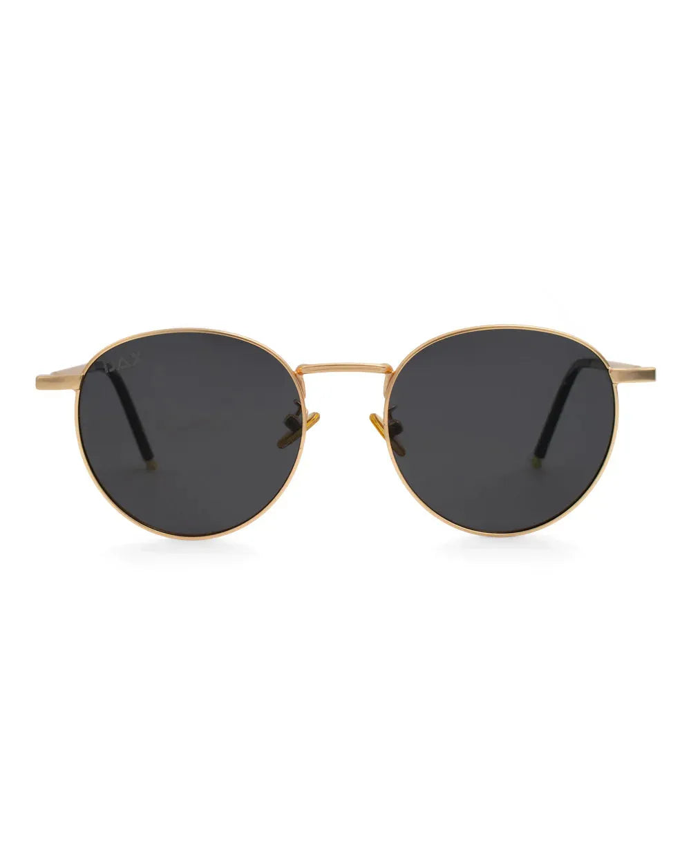 DAX Eyewear Luna gold metal round sunglasses with dark lenses