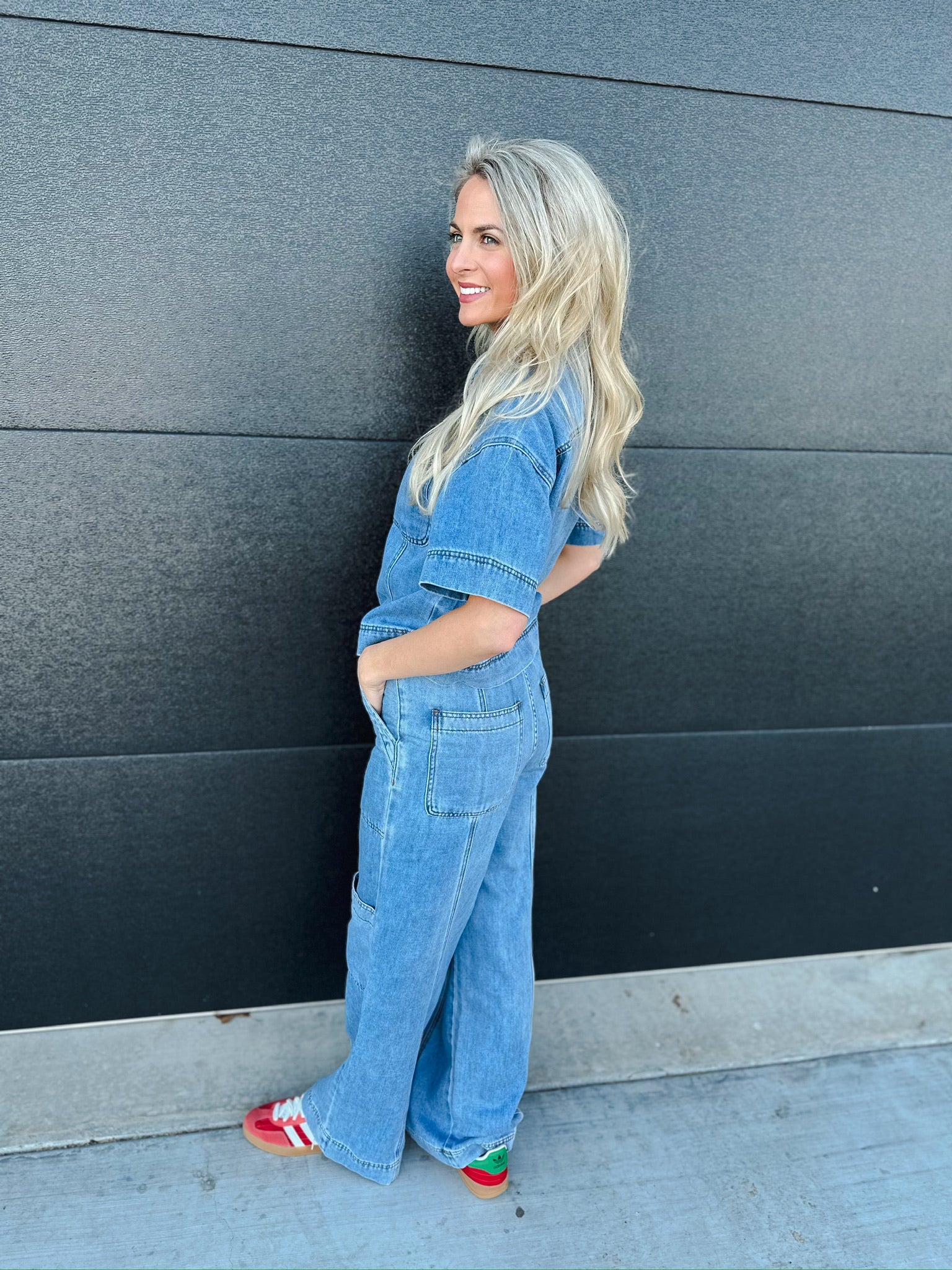 DENIM BUTTON DOWN COLLARED TOP AND CARGO PANTS SET - SET