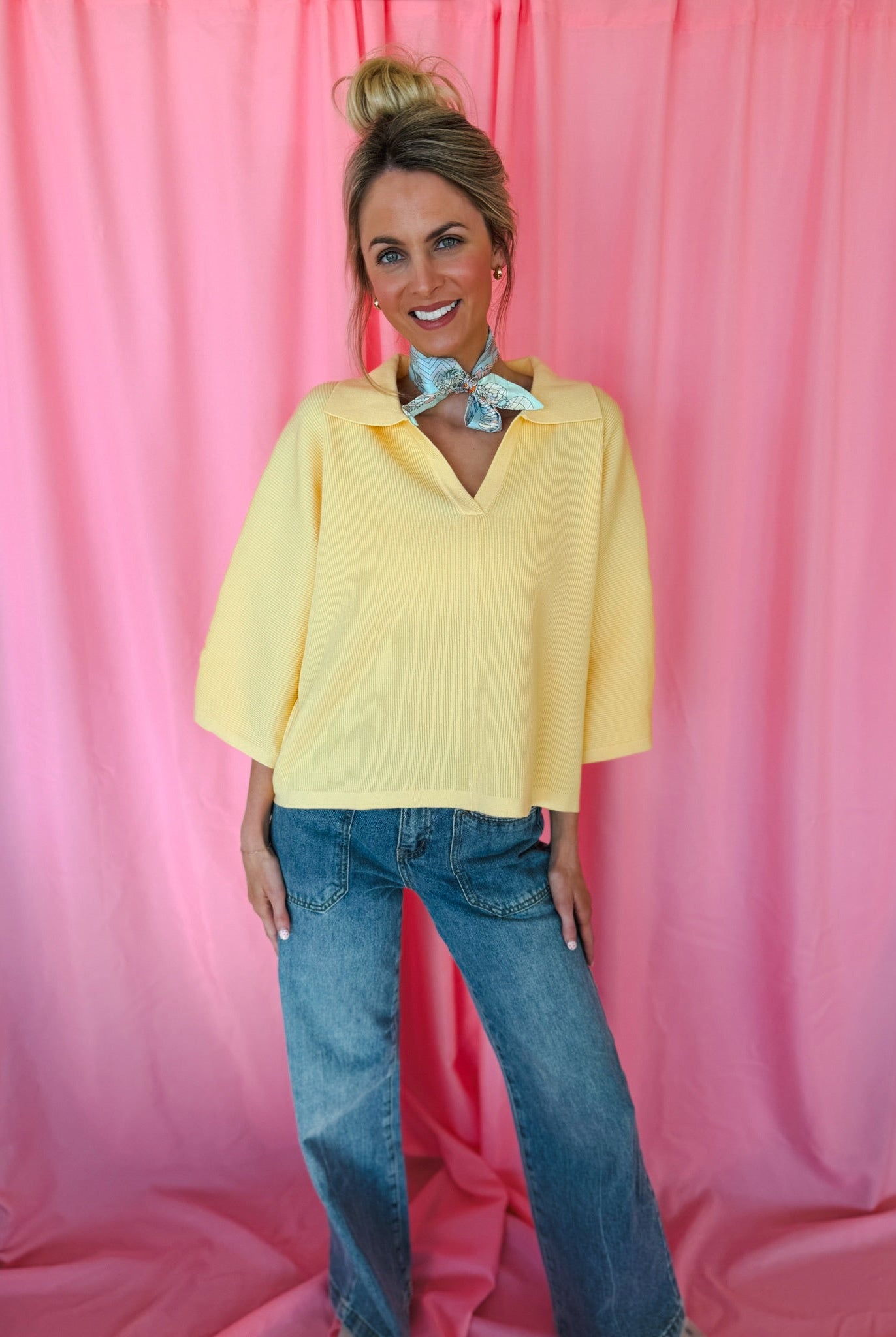 Entro Butter Yellow Ribbed Sweater Top - Tops