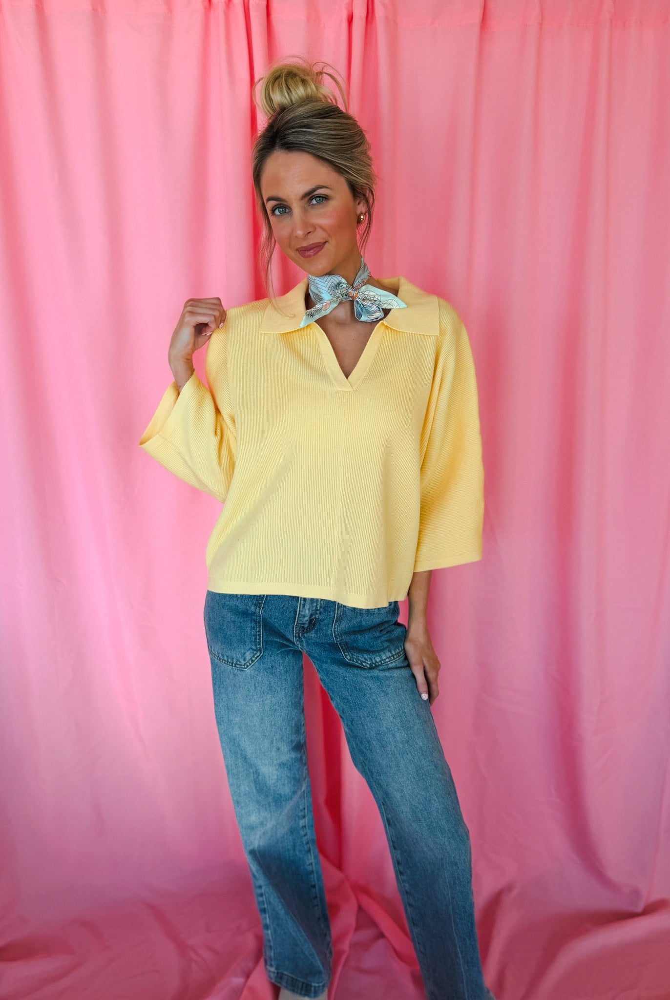 Entro Butter Yellow Ribbed Sweater Top - Tops