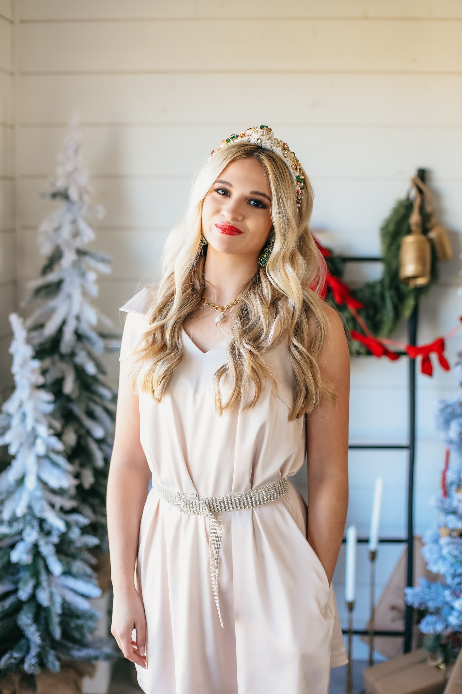 ENTRO SATIN CHAMPAGNE COCKTAIL DRESS WITH BOW SHOULDERS - Dress