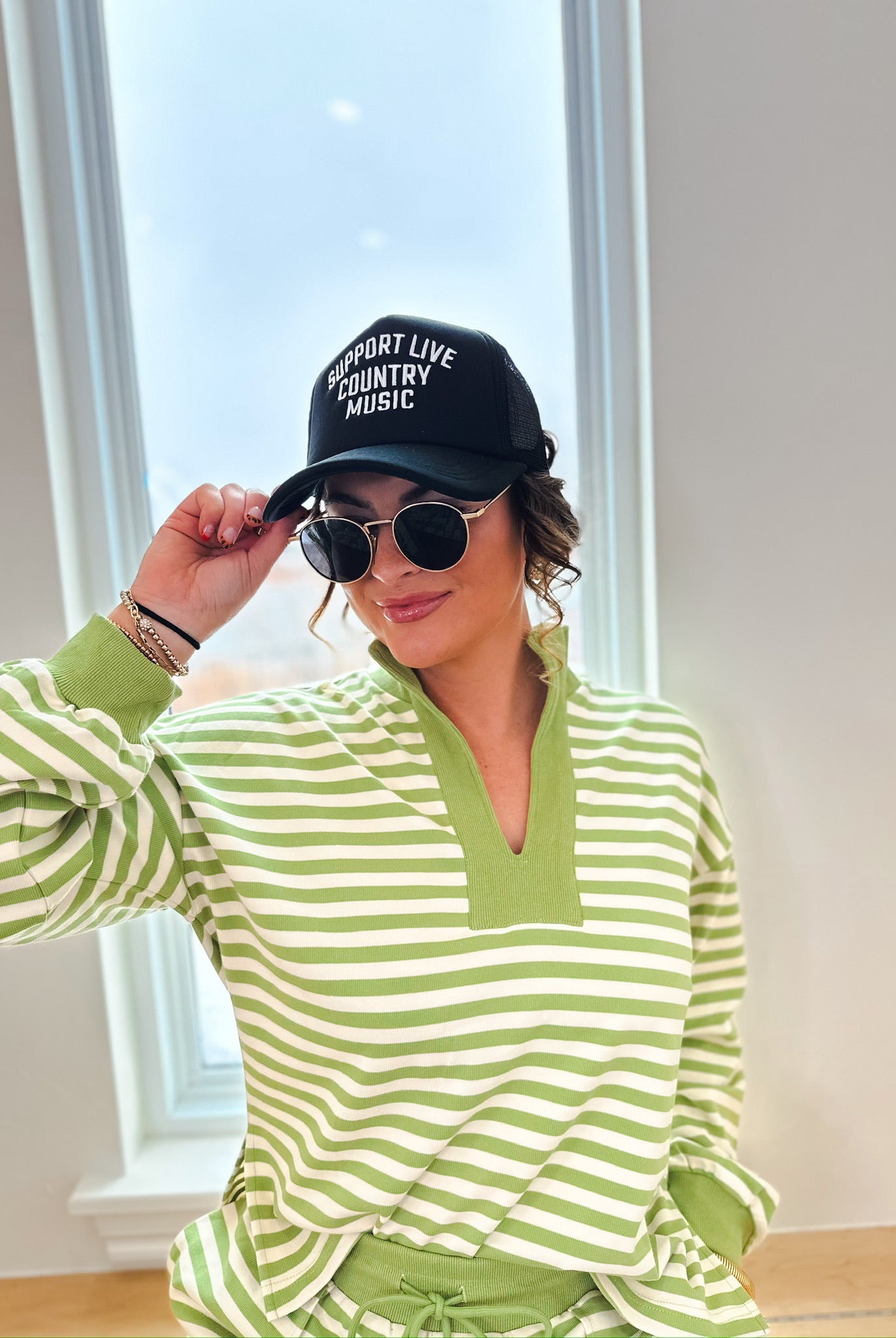 Entro Green Cream Striped Pullover Shorts Set - SET