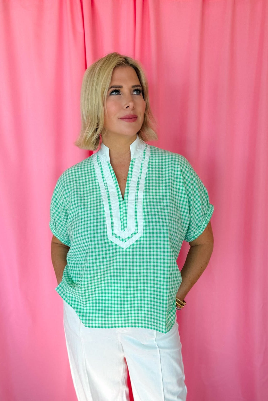 Entro Green Gingham Blouse - Tops