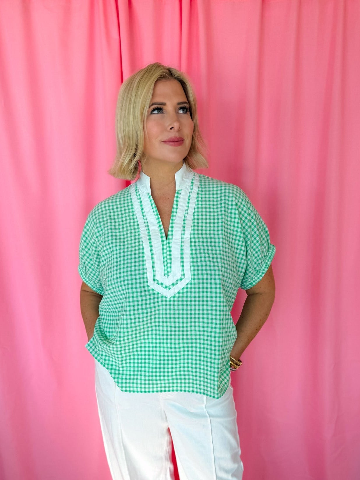 Entro Green Gingham Blouse - Tops