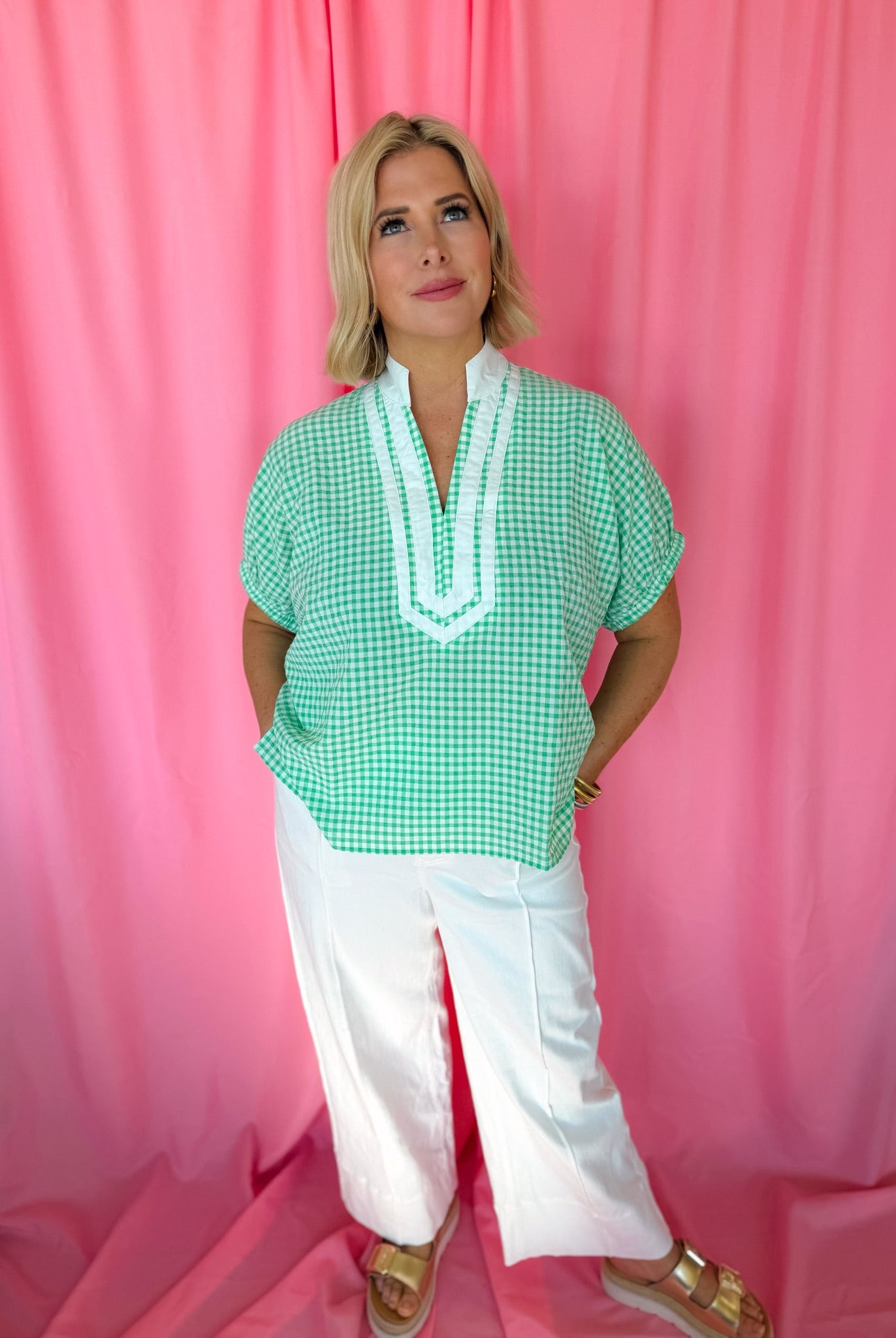 Entro Green Gingham Blouse - Tops