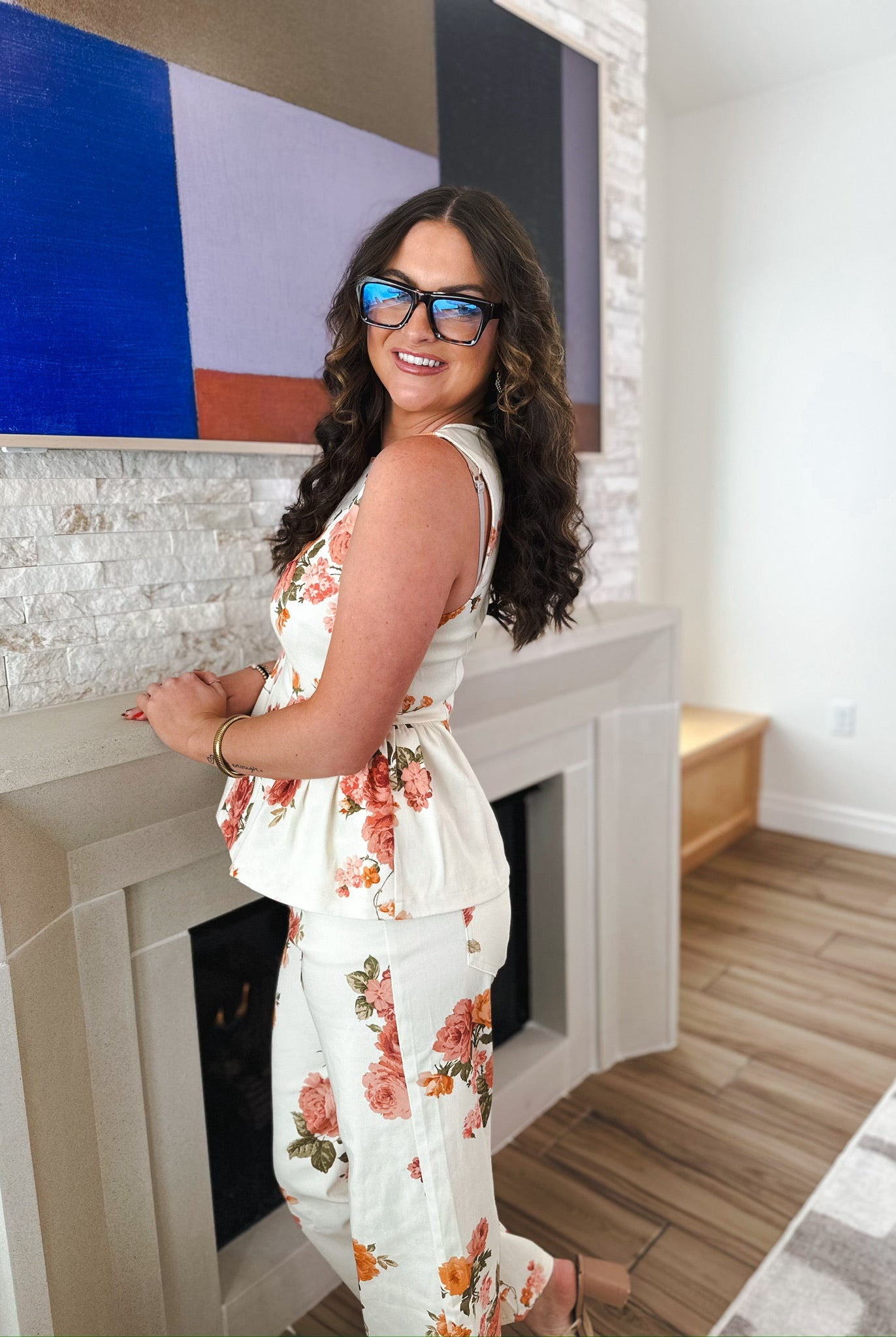 Entro White Denim Floral Blouse - Tops