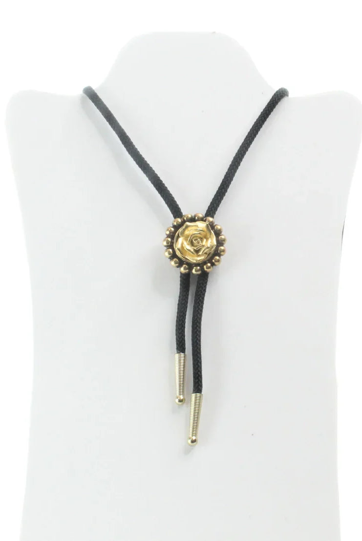 GOLD ROSE BUD BOLO 2D NECKLACE - Necklaces