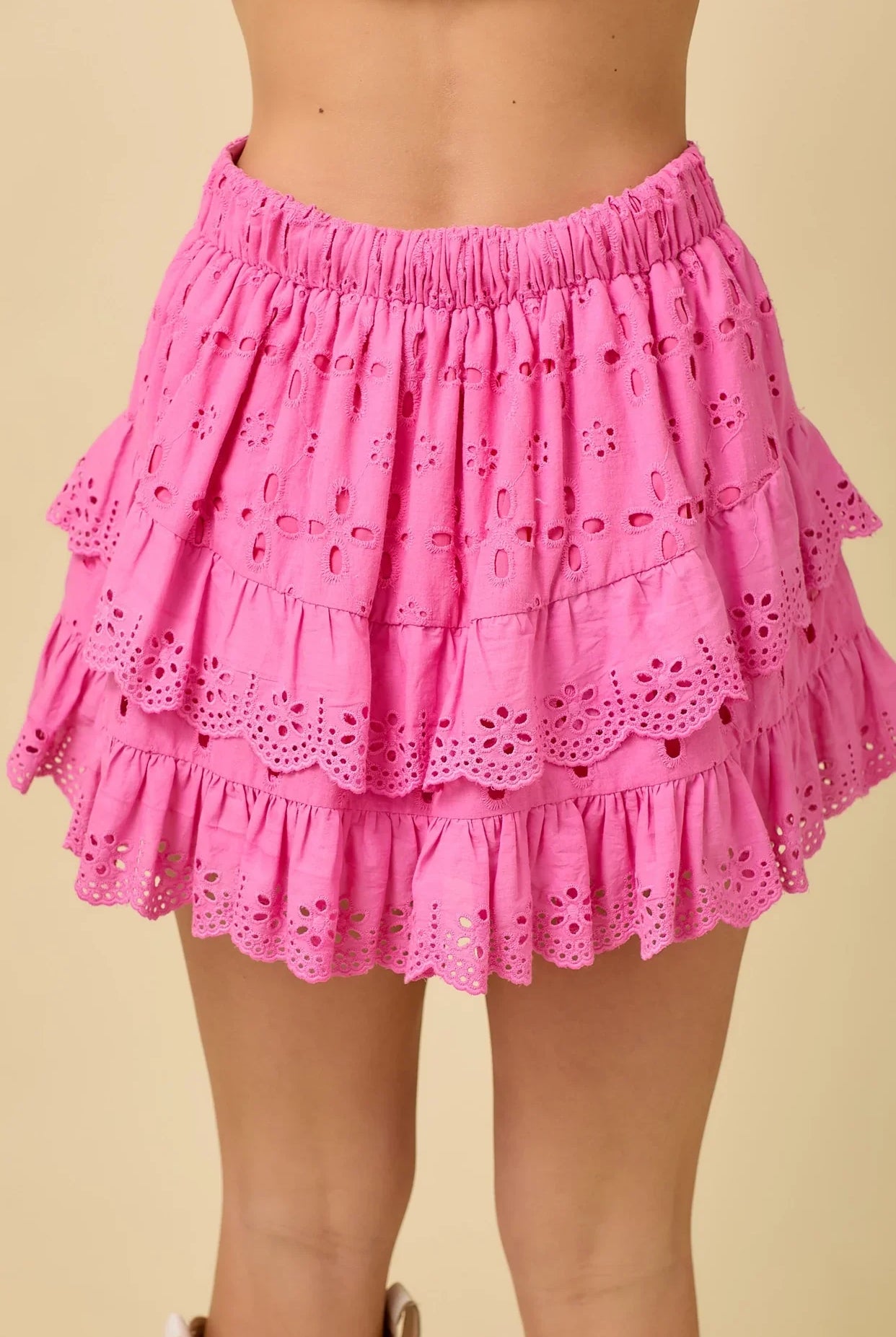 HOT PINK EYELET RUFFLE MINI SKIRT- PERFECT FOR RUSH - Bottoms