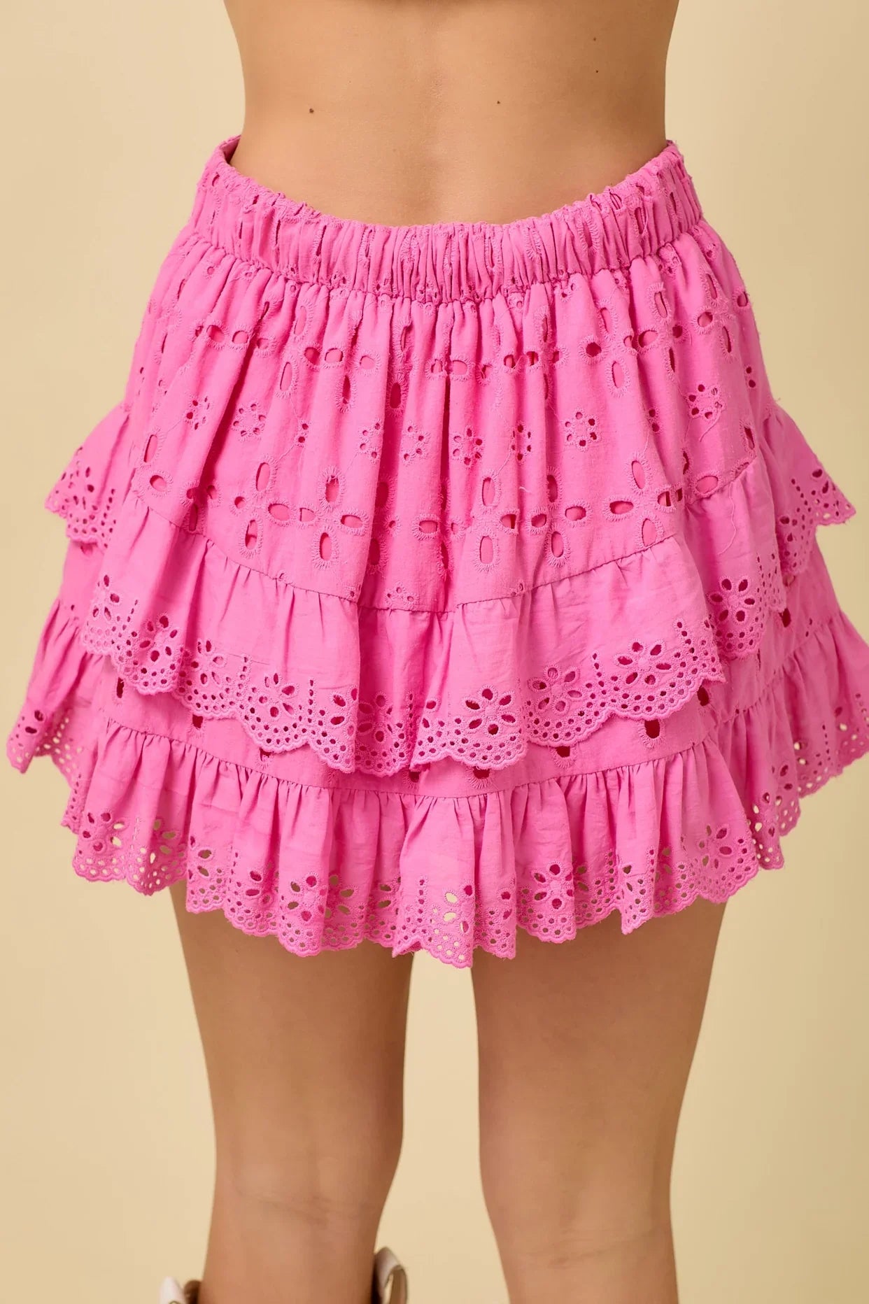 HOT PINK EYELET RUFFLE MINI SKIRT- PERFECT FOR RUSH - Bottoms