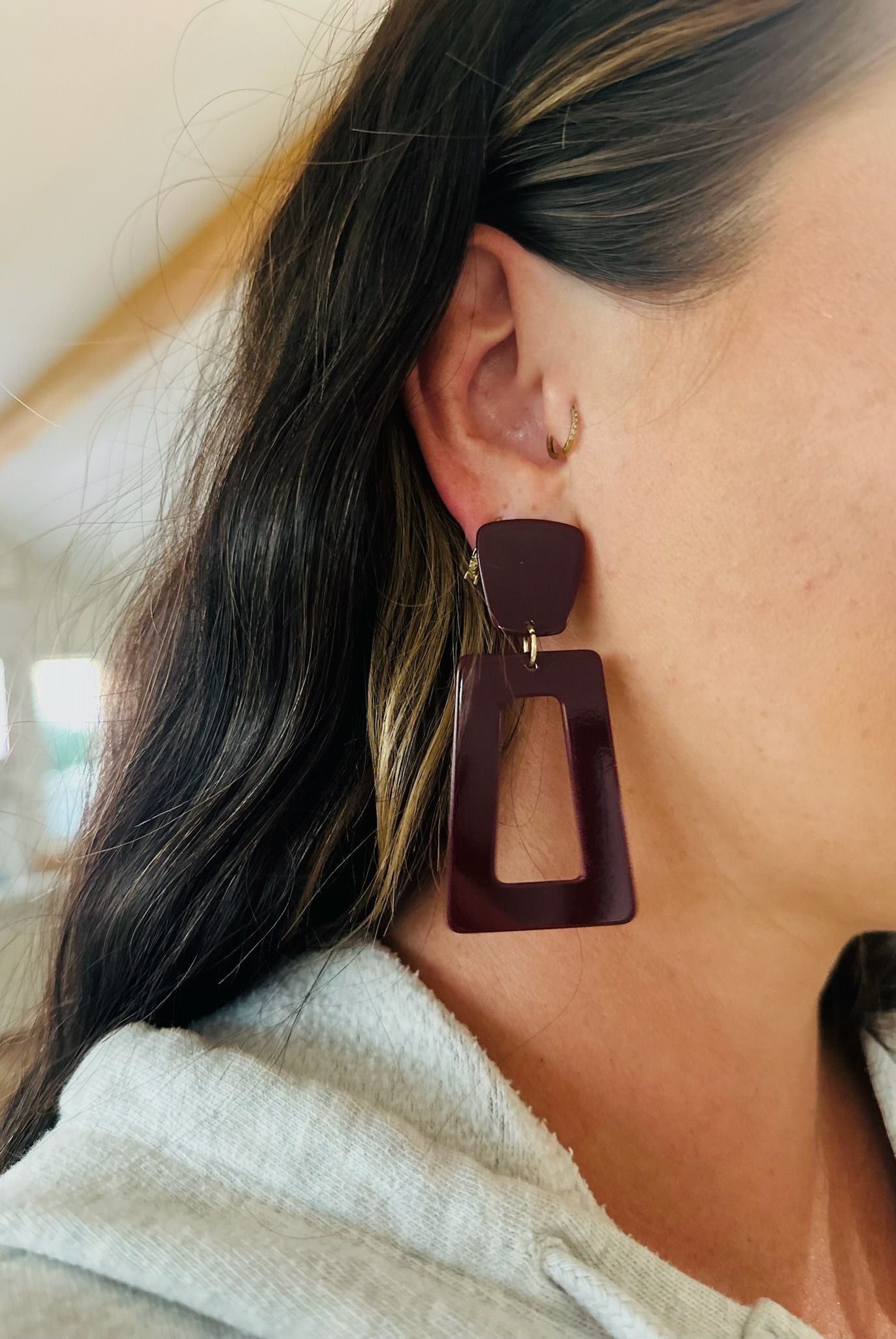 KENNEDY STATEMENT EARRINGS IN DARK MAROON BY LINNY AND CO - Earrings