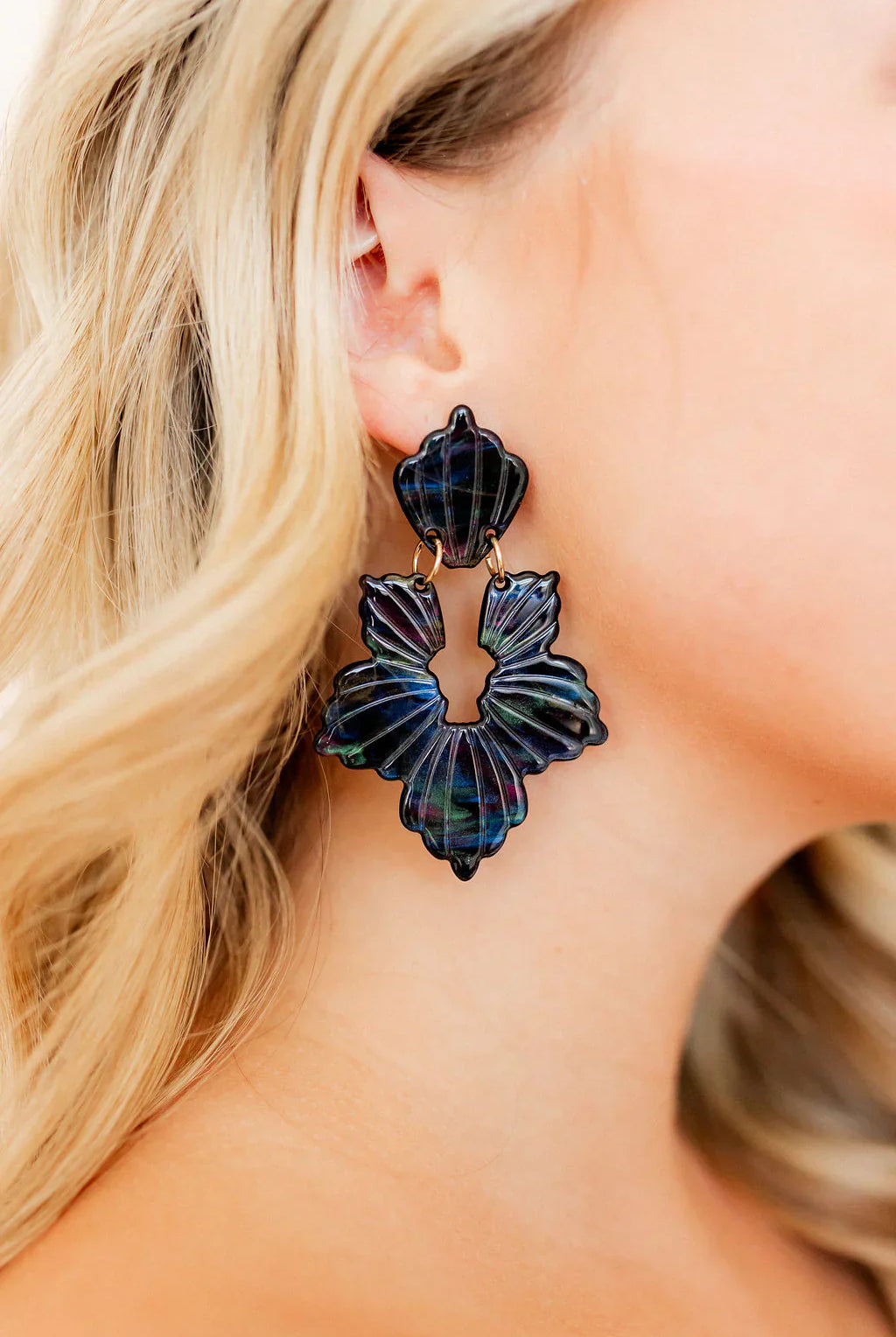 MICHELLE STATEMENT EARRINGS- BLACK IRIDESCENT BY LINNY CO - Earrings