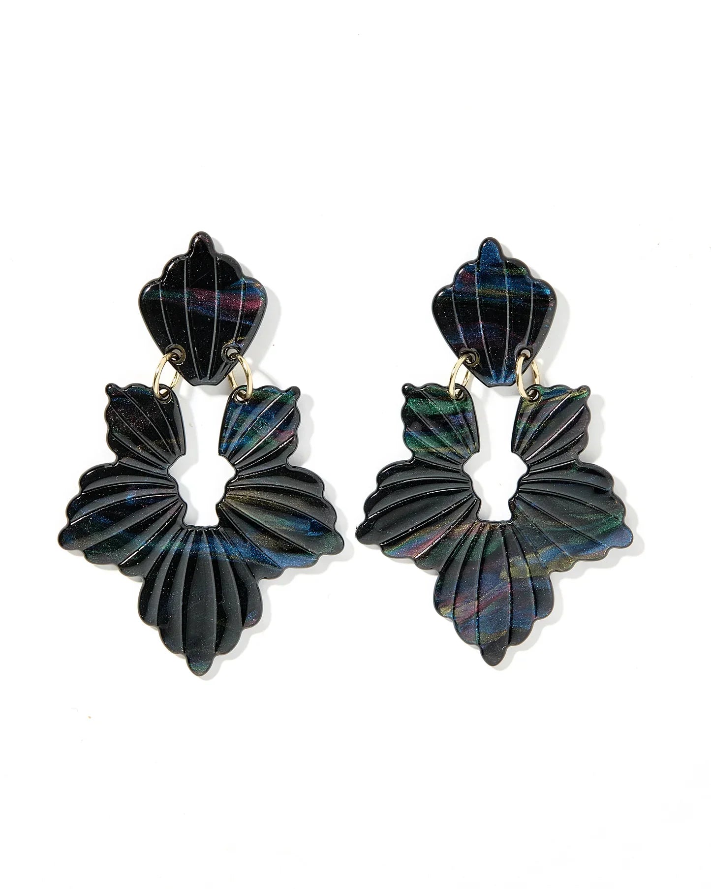 MICHELLE STATEMENT EARRINGS- BLACK IRIDESCENT BY LINNY CO - Earrings