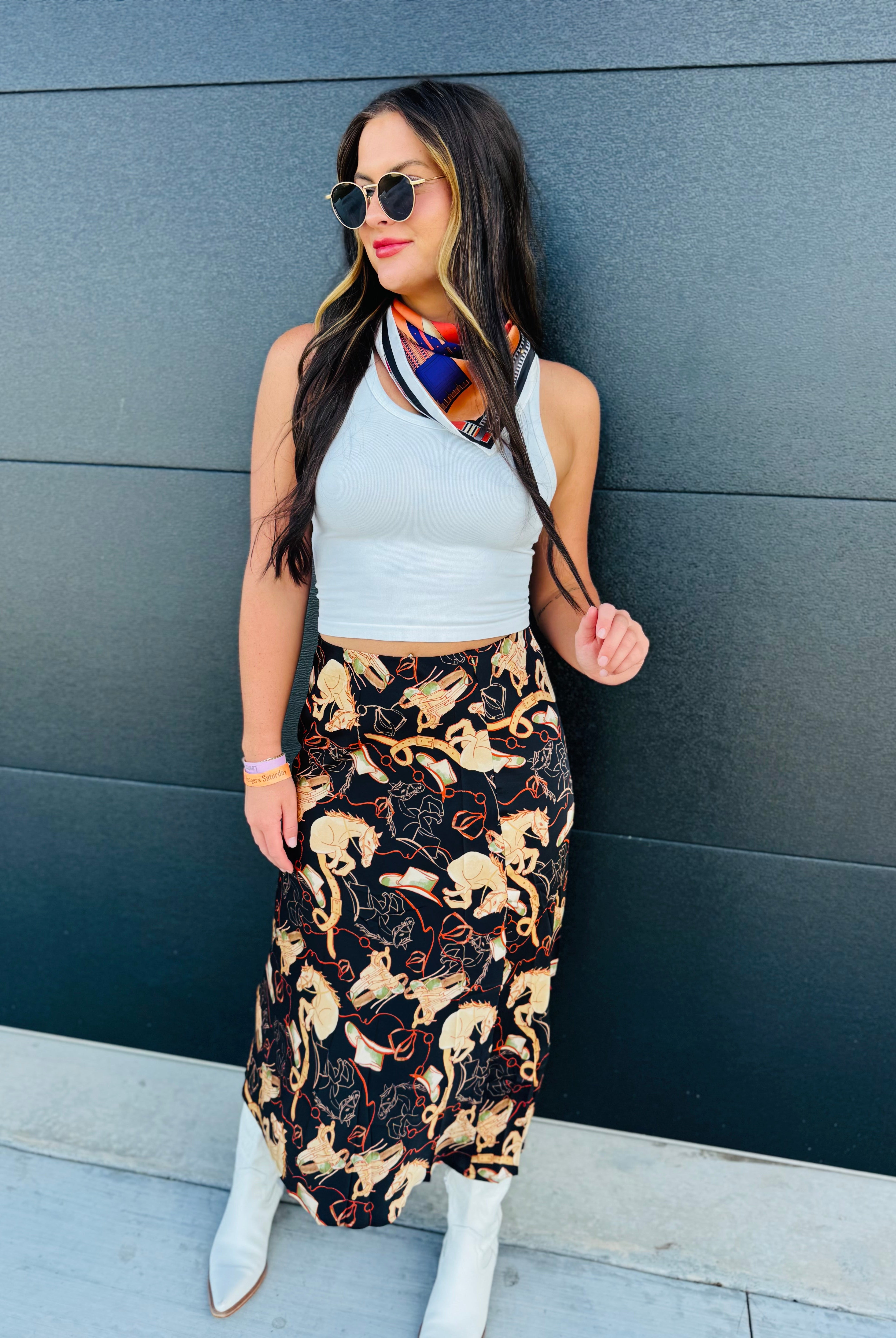 MULTI PRINT BLACK EQUESTRIAN SKIRT - Bottoms