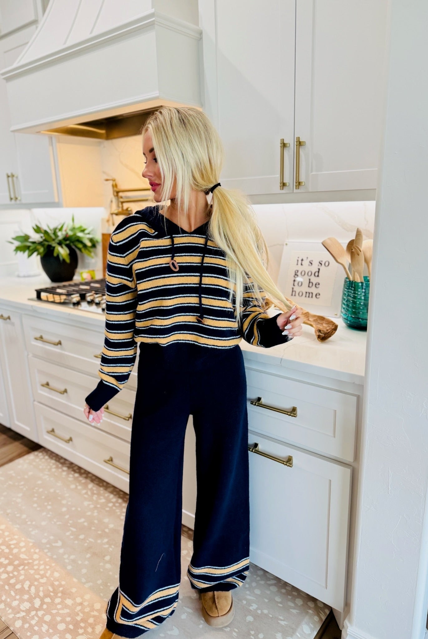 MULTI-COLOR NAVY & BUTTER HOODED KNIT SET- COZY WINTER SET - SET