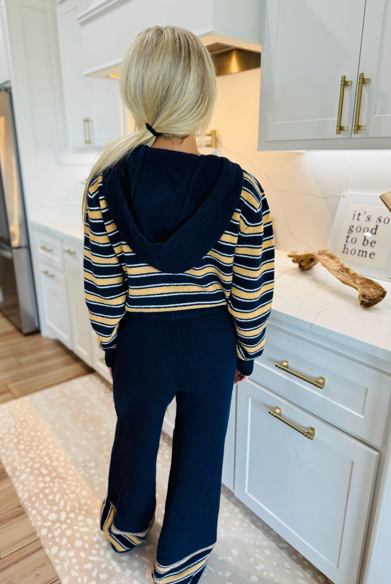 MULTI-COLOR NAVY & BUTTER HOODED KNIT SET- COZY WINTER SET - SET