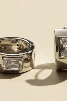 NICKEL & SUEDE SILVER BAGUETTE CLASSIC HUGGIE EARRINGS - Earrings