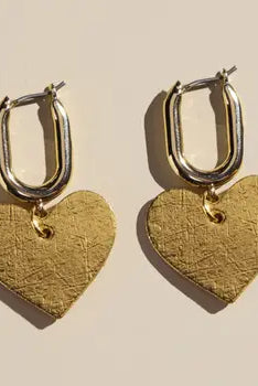 NICKEL AND SUEDE GOLD VINTAGE QUINN HEART EARRRINGS - Earrings