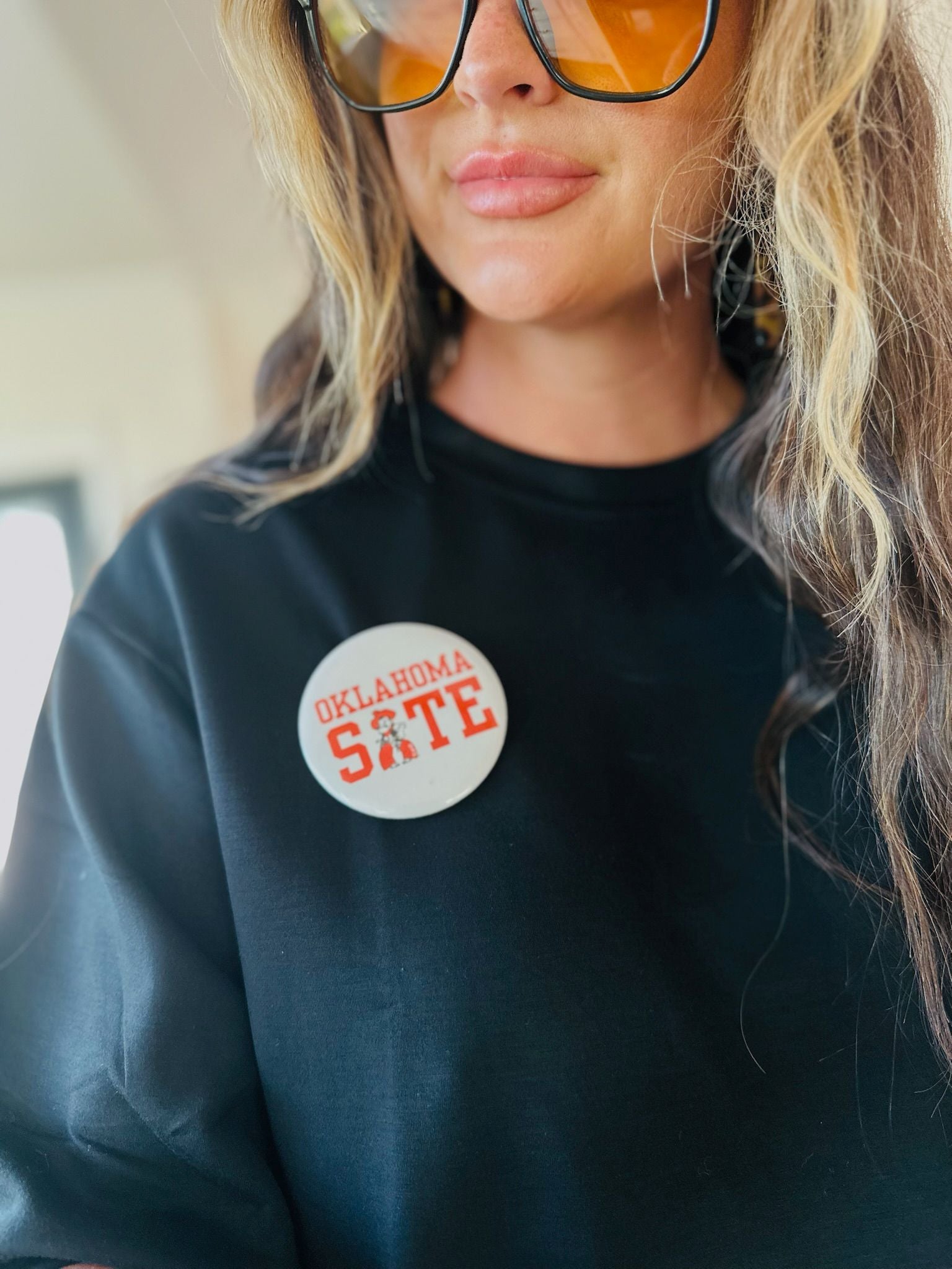 OKLAHOMA STATE GAME DAY BUTTON- ORANGE AND BLACK