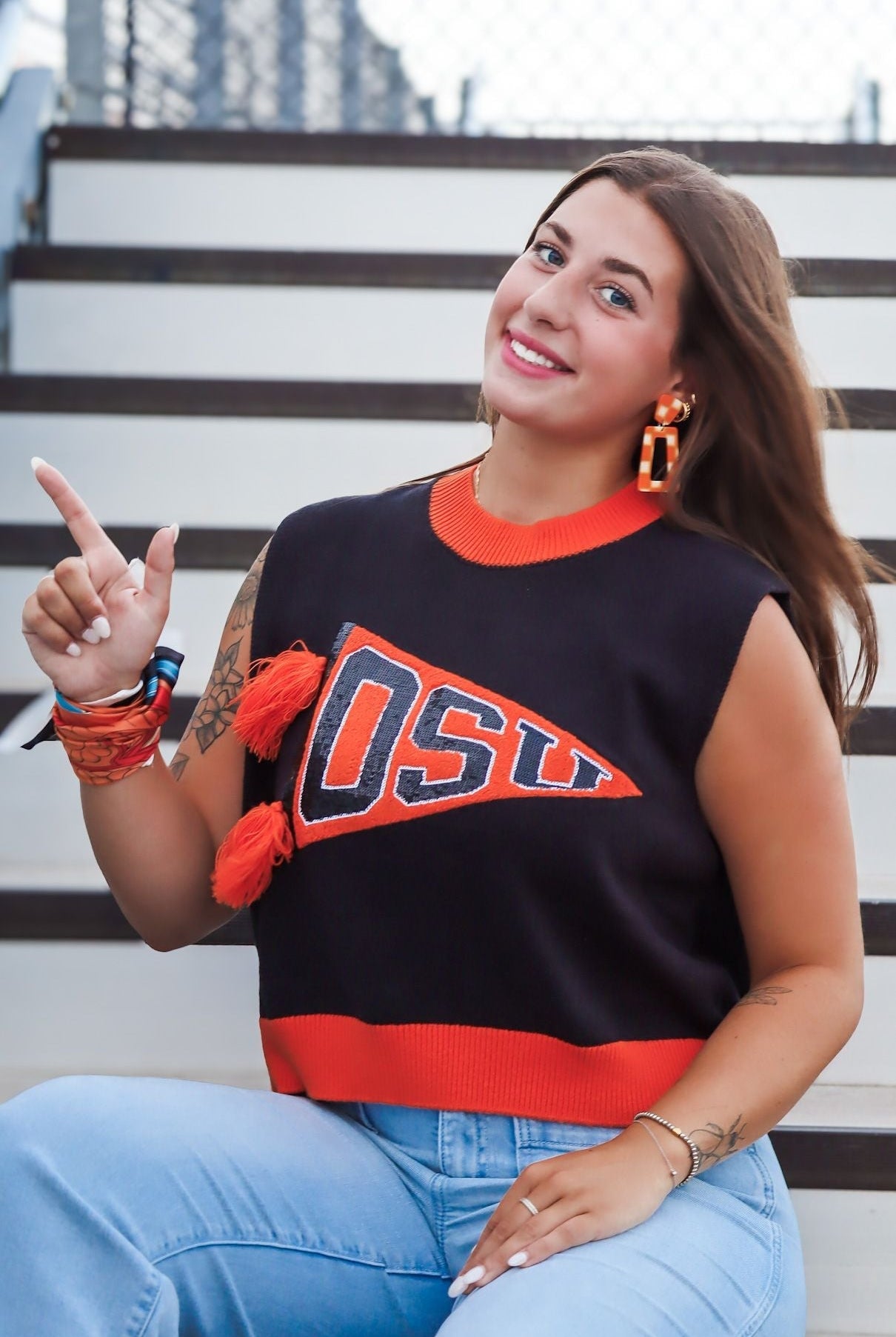 LINNY & CO KENNEDY STATEMENT EARRINGS ORANGE CHECKERED - Earrings